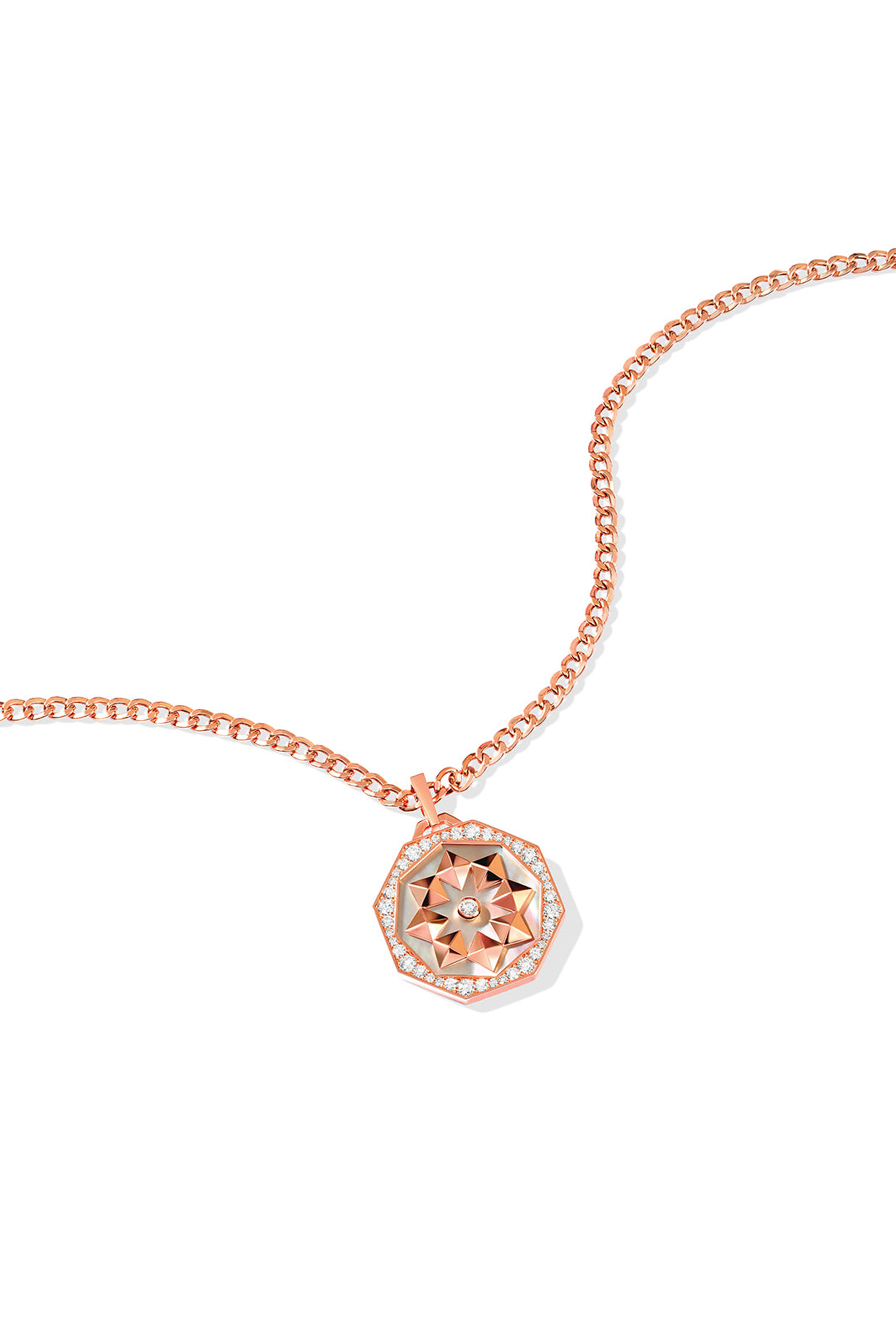 Thaman Necklace, 18K Rose Gold with Diamonds & Mother of Pearl