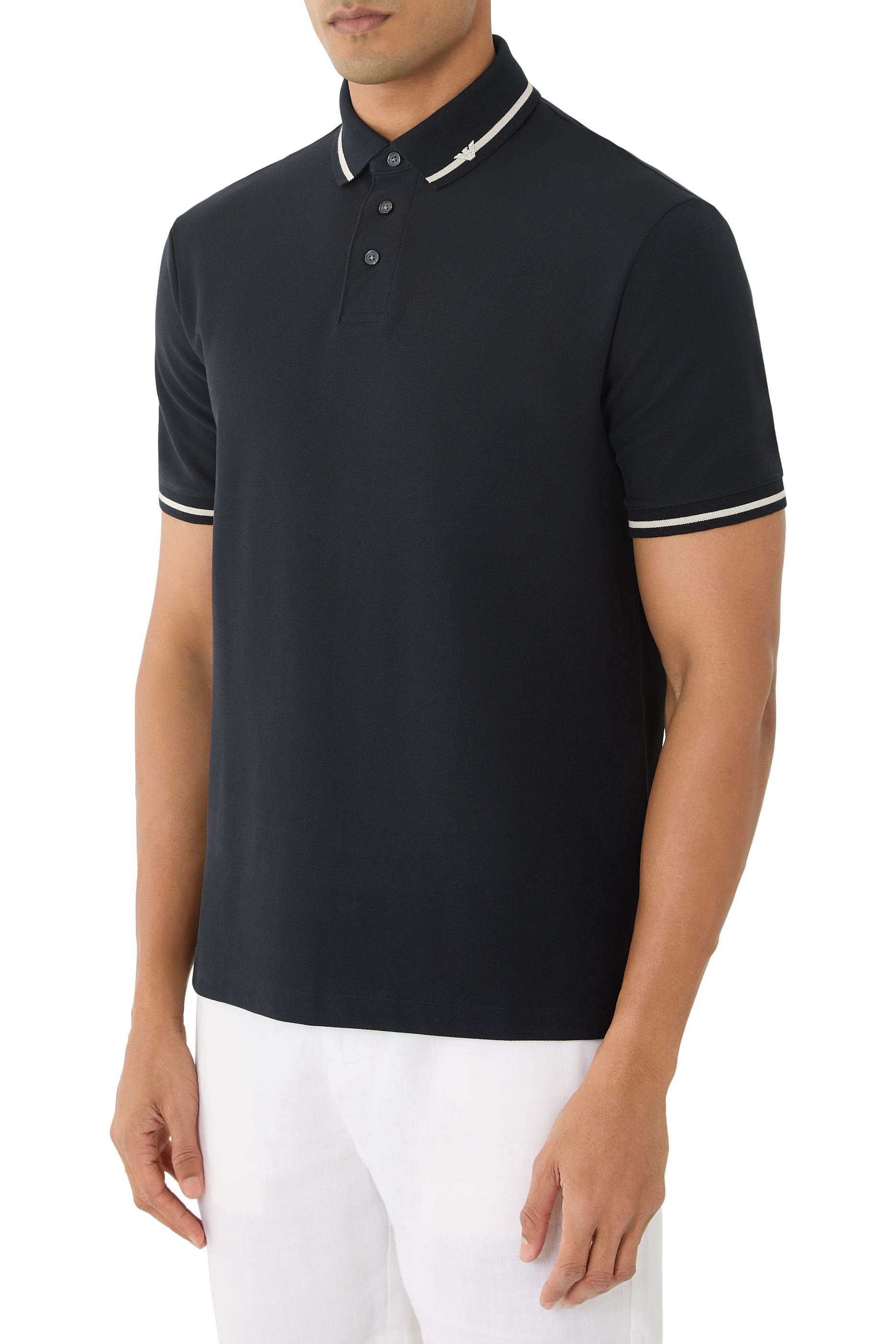 Piqué Polo Shirt with Micro Eagle Embroidery and Trim
