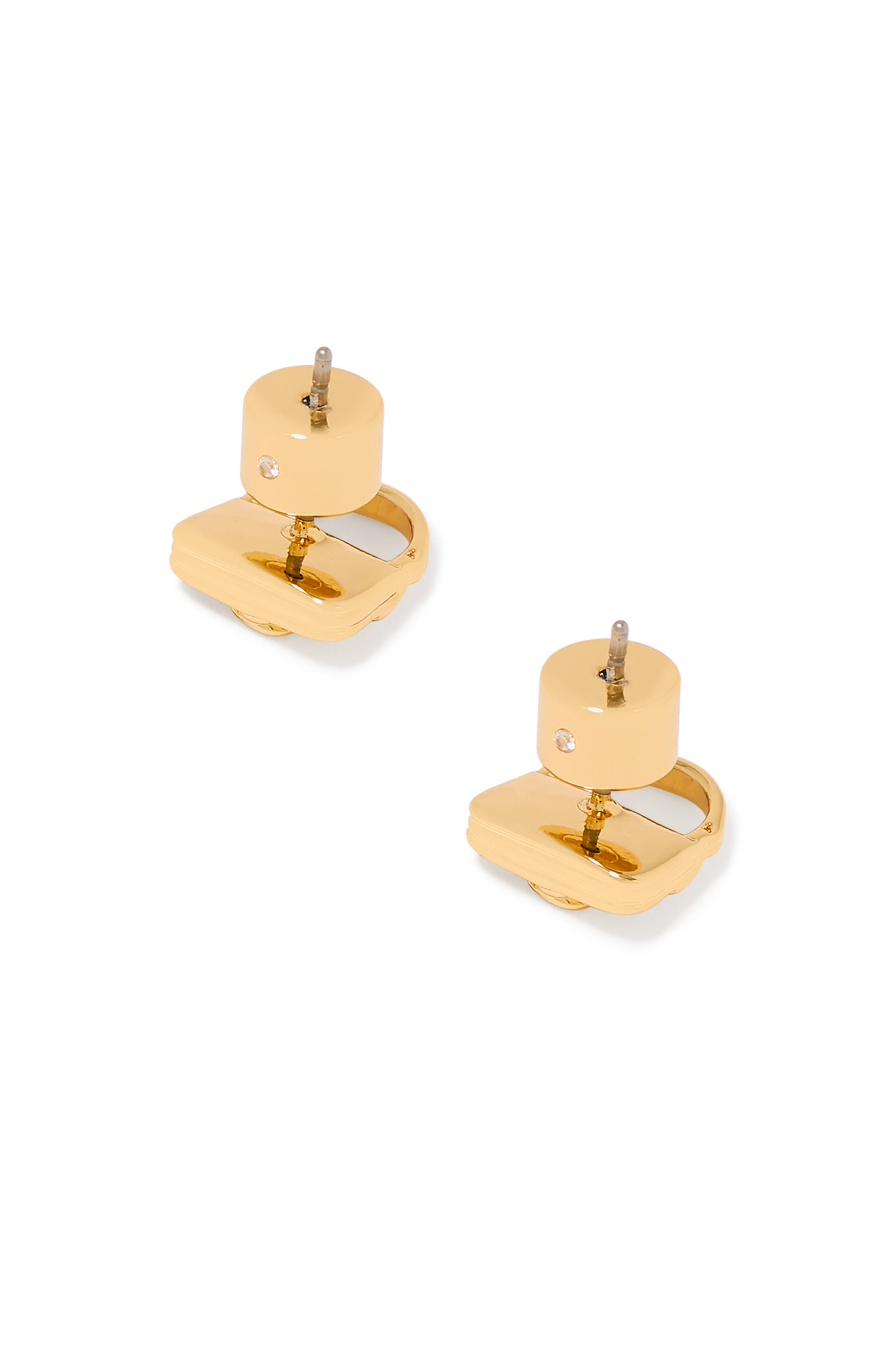 Mini Handbag Charm Stud Earrings, Plated Brass & Cubic Zirconia