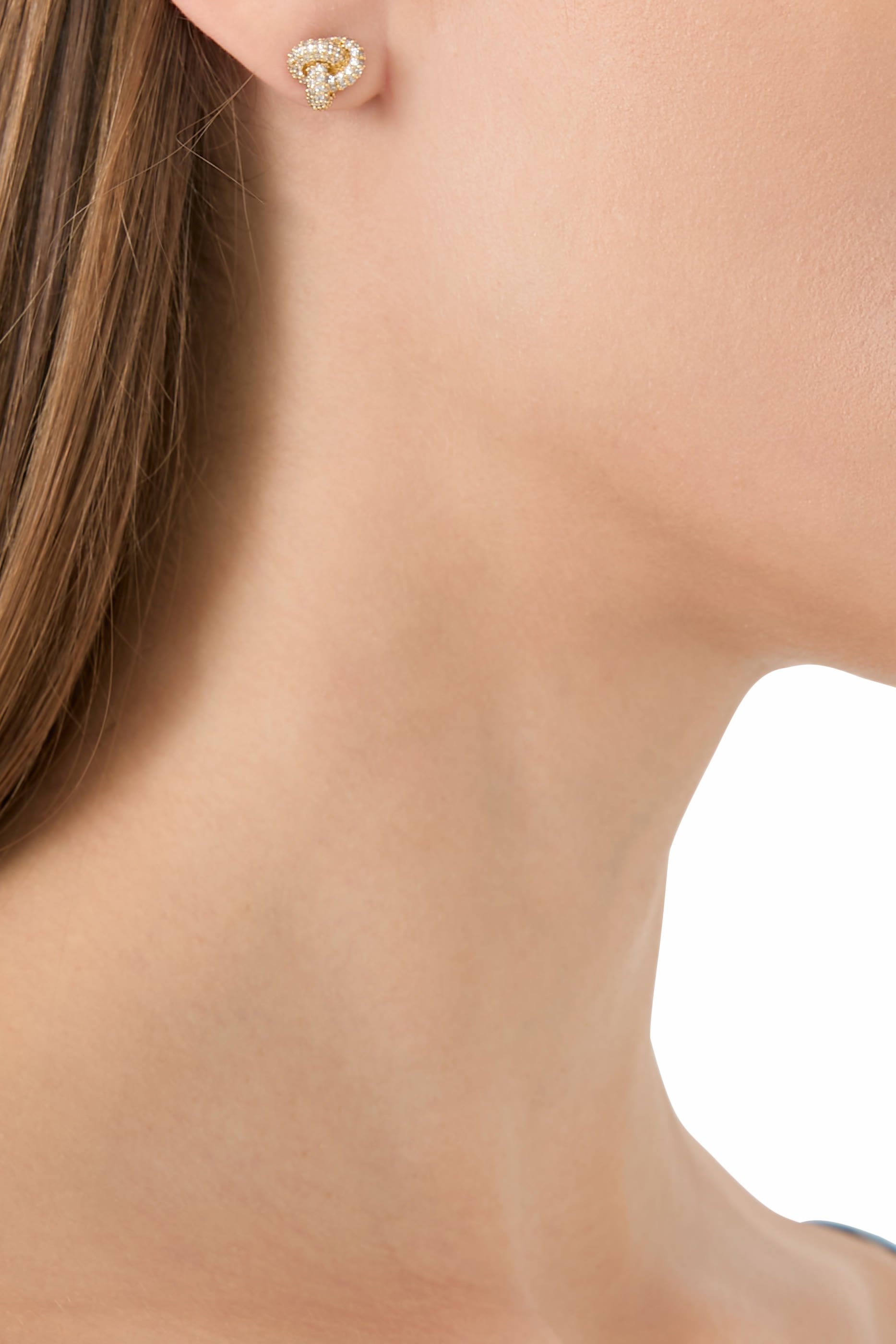 Double Knot Pave Studs, Plated Metal & Cubic Zirconia, Titanium Posts