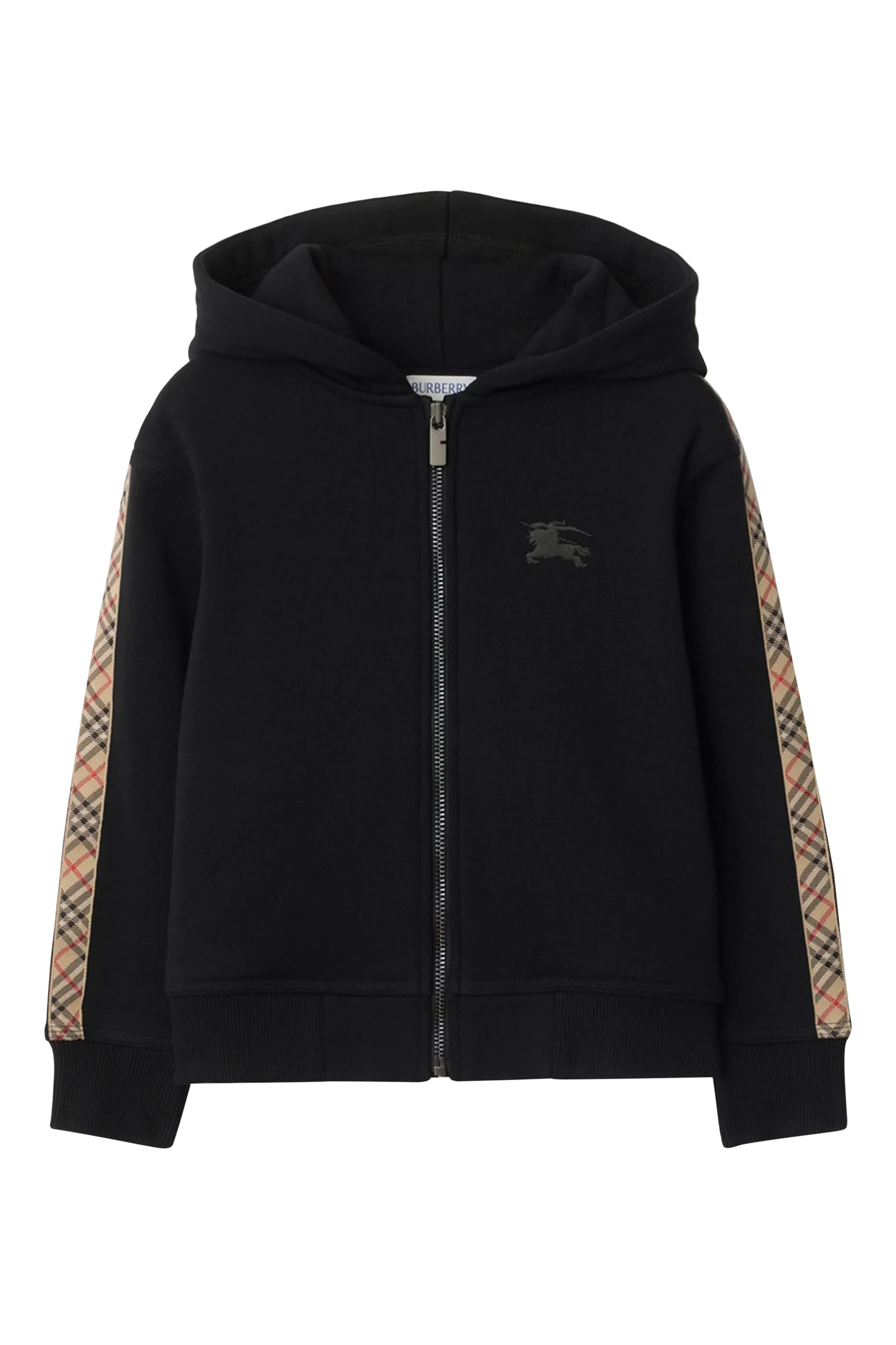 Kids Check Trim Cotton Zip Hoodie 