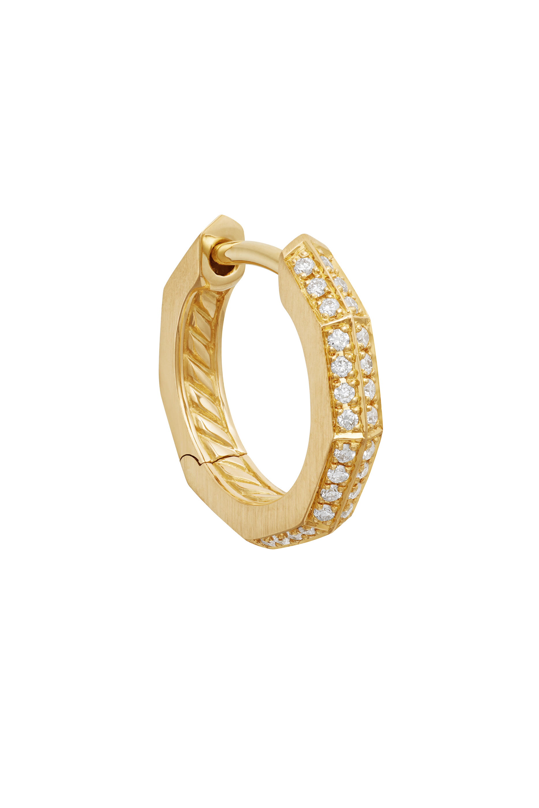 Stax Faceted Huggie Hoop Earrings, 18k Yellow Gold & Diamonds