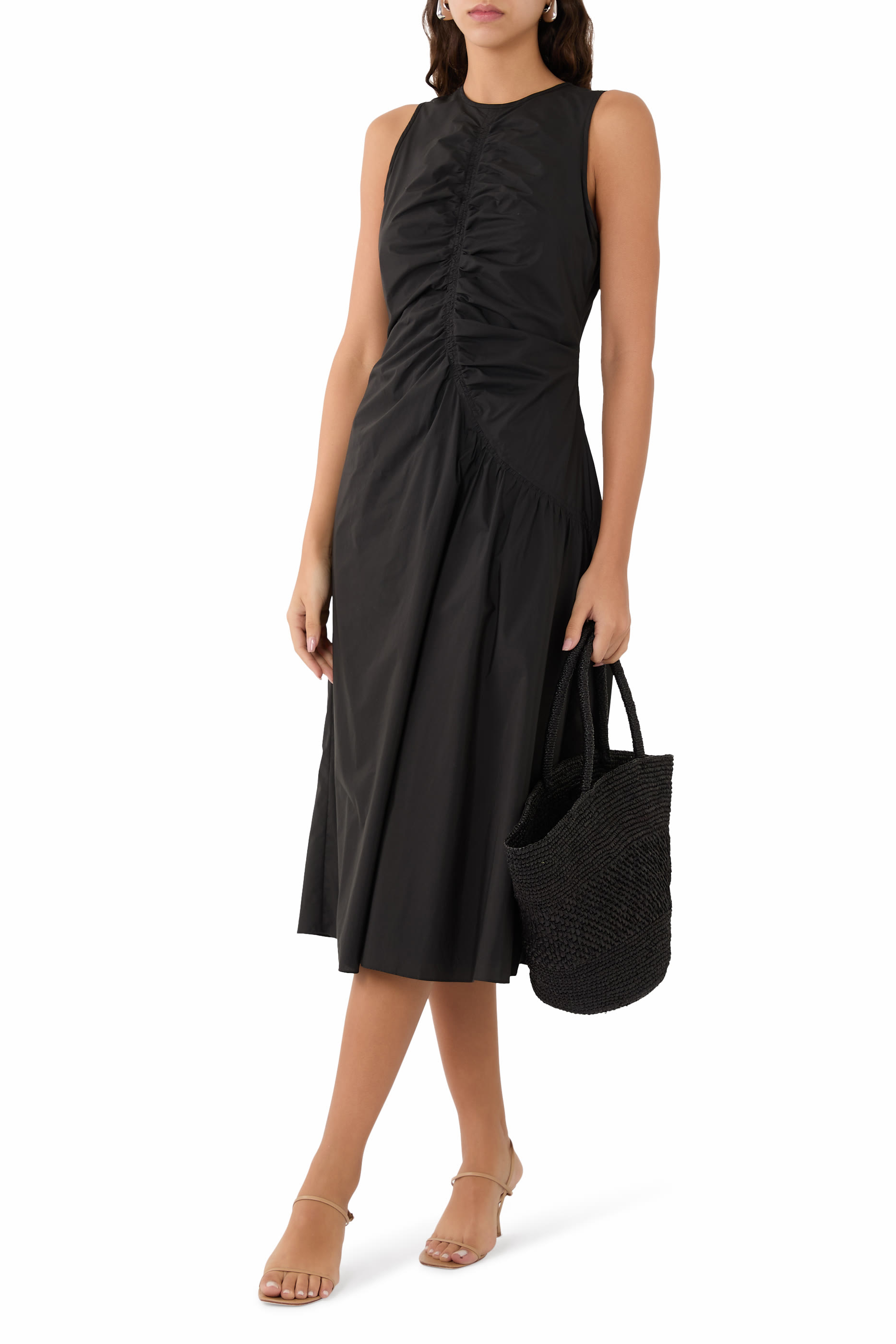 Ruched Asymmetrical Midi Dress
