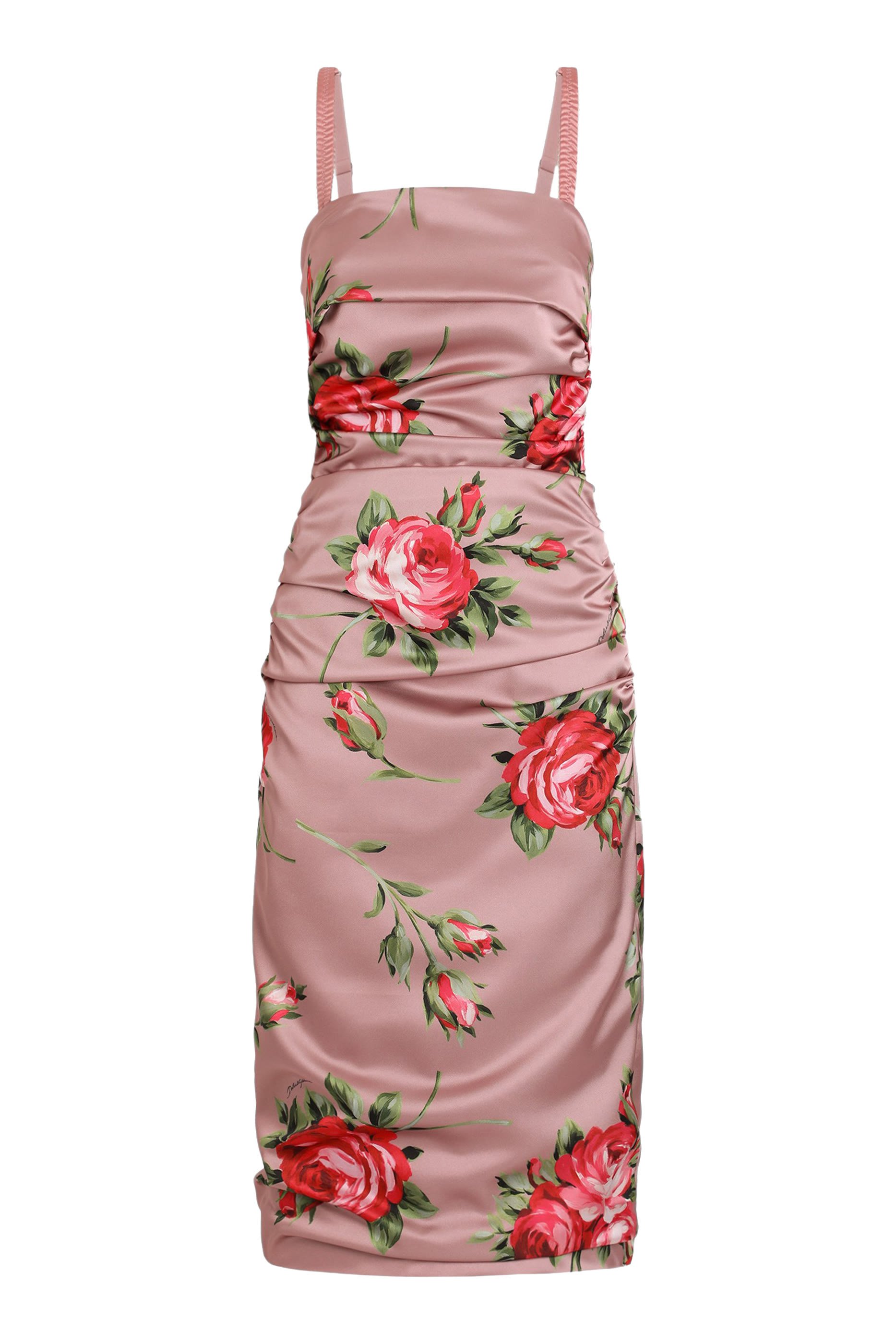 Rose Bouquet-Print Satin Dress