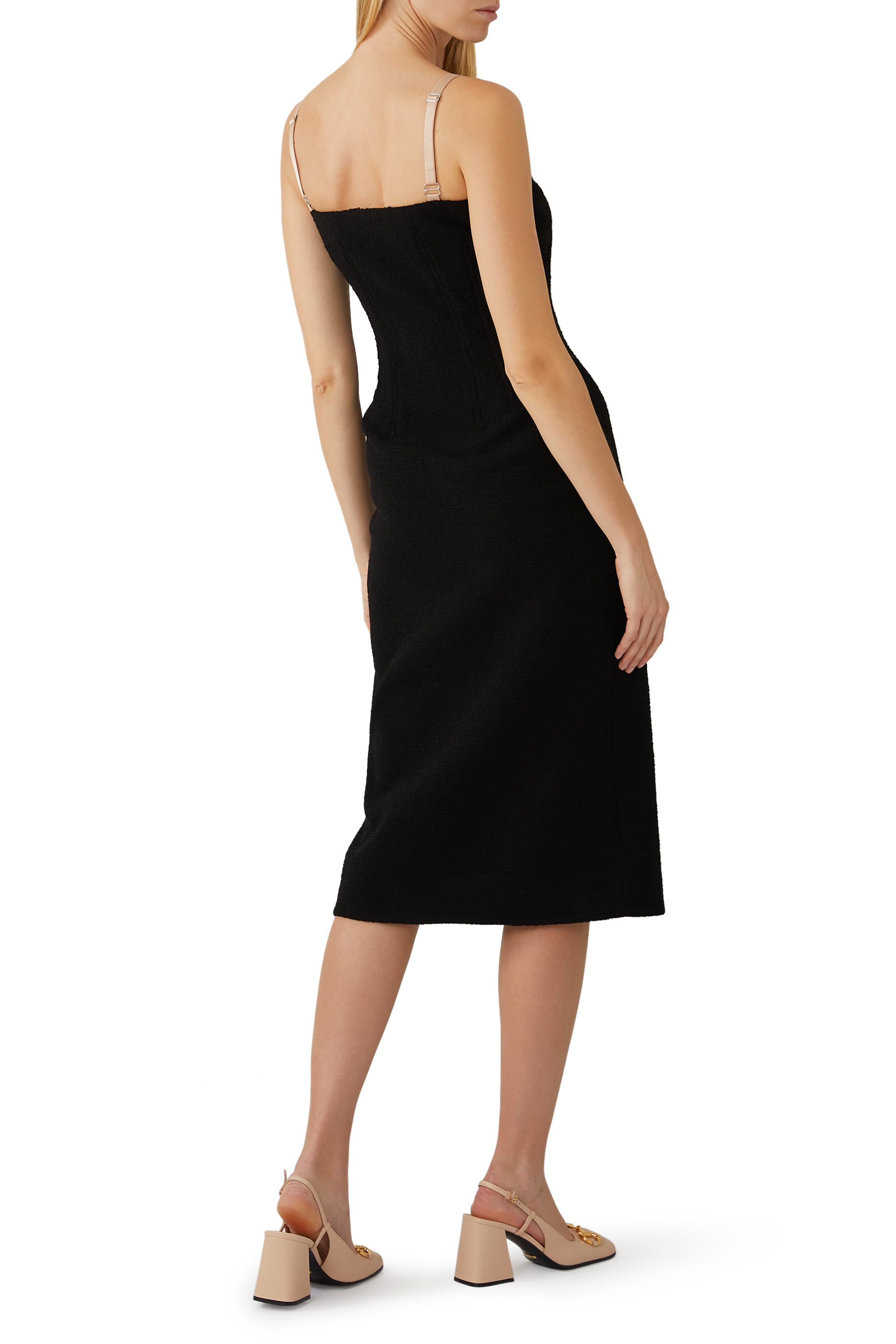 V-Neck Stretch Midi Dress