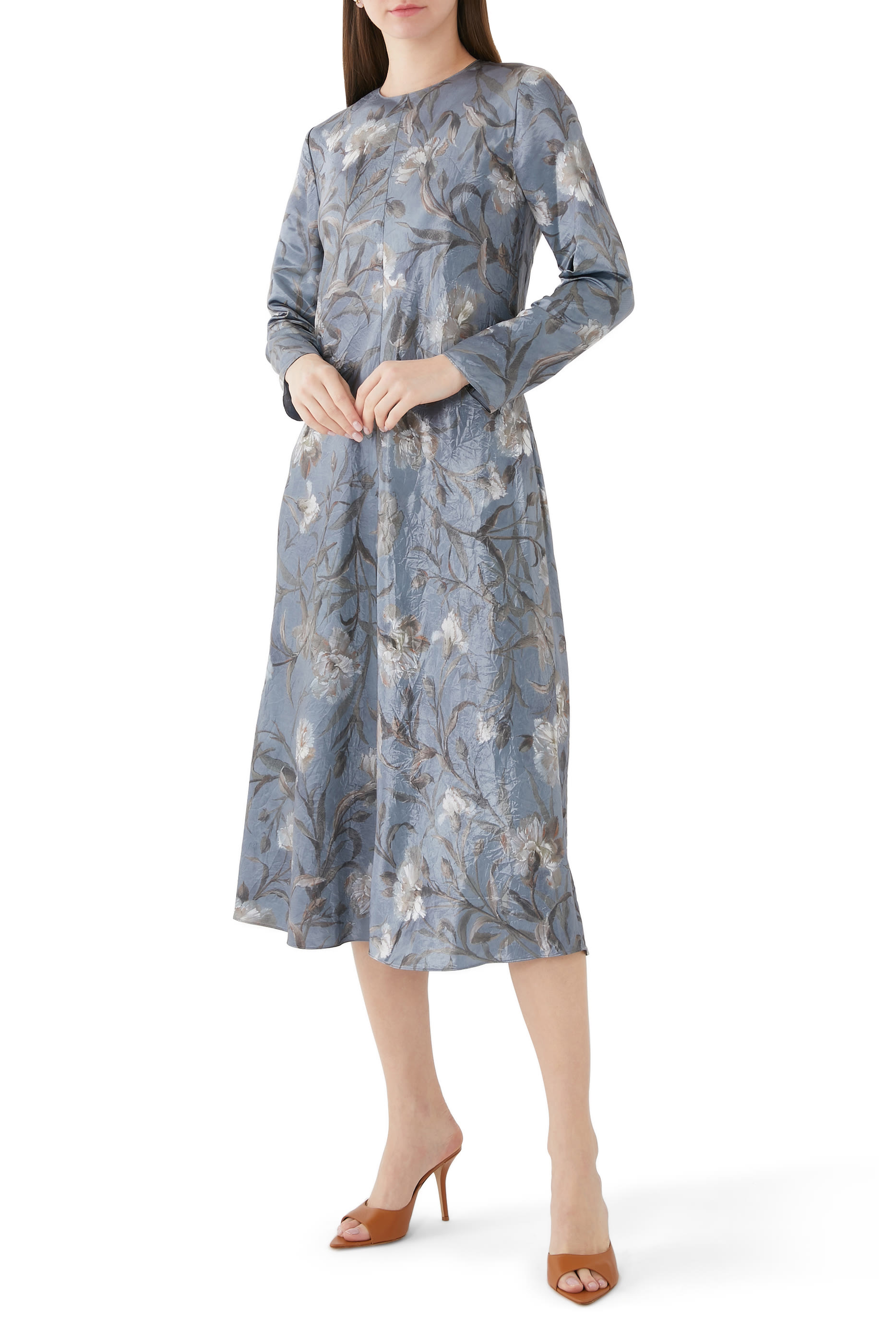 Night Carnation Long-Sleeve Midi Dress