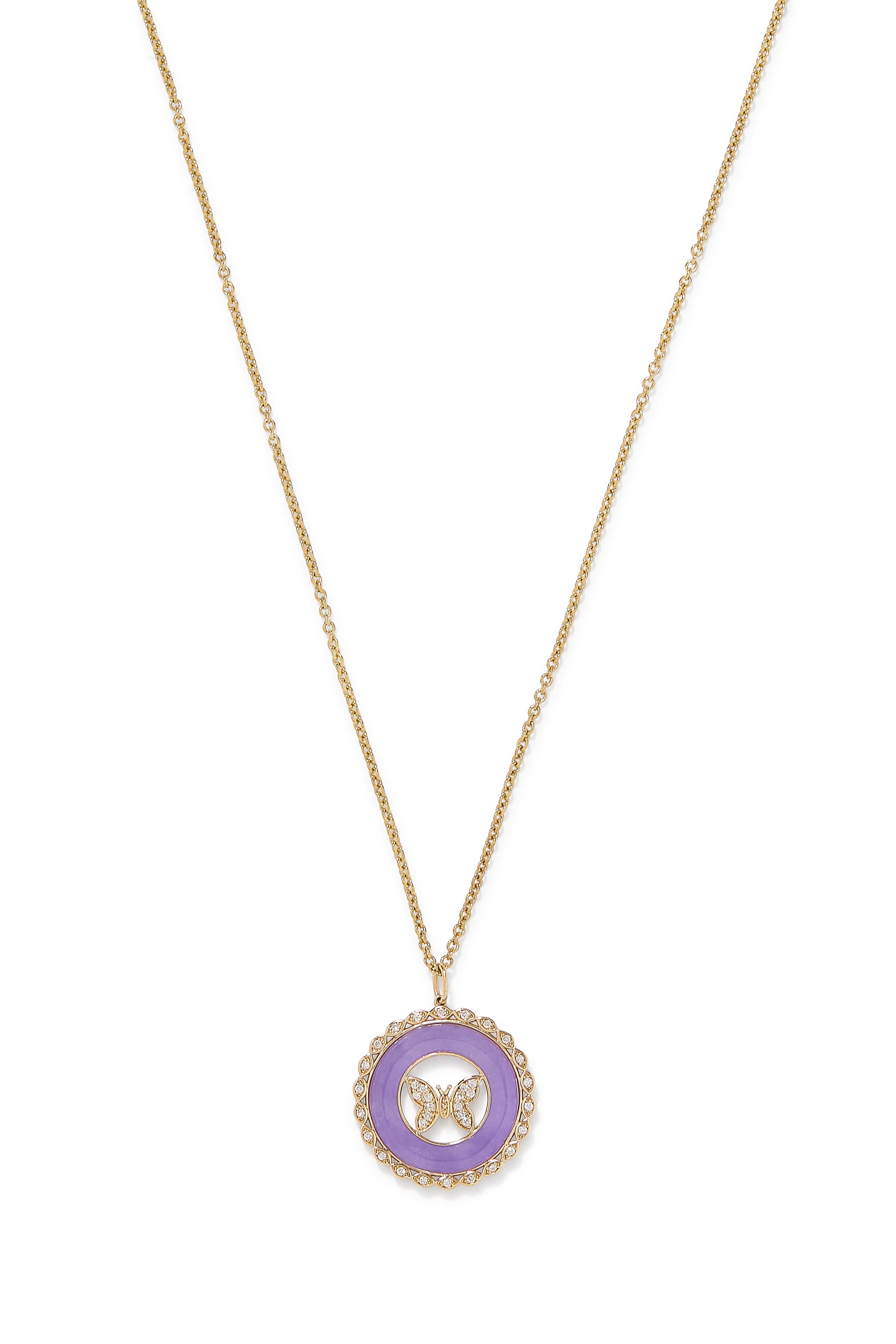 Butterfly Stone Pendant, 14k Yellow Gold, Diamonds & Stone