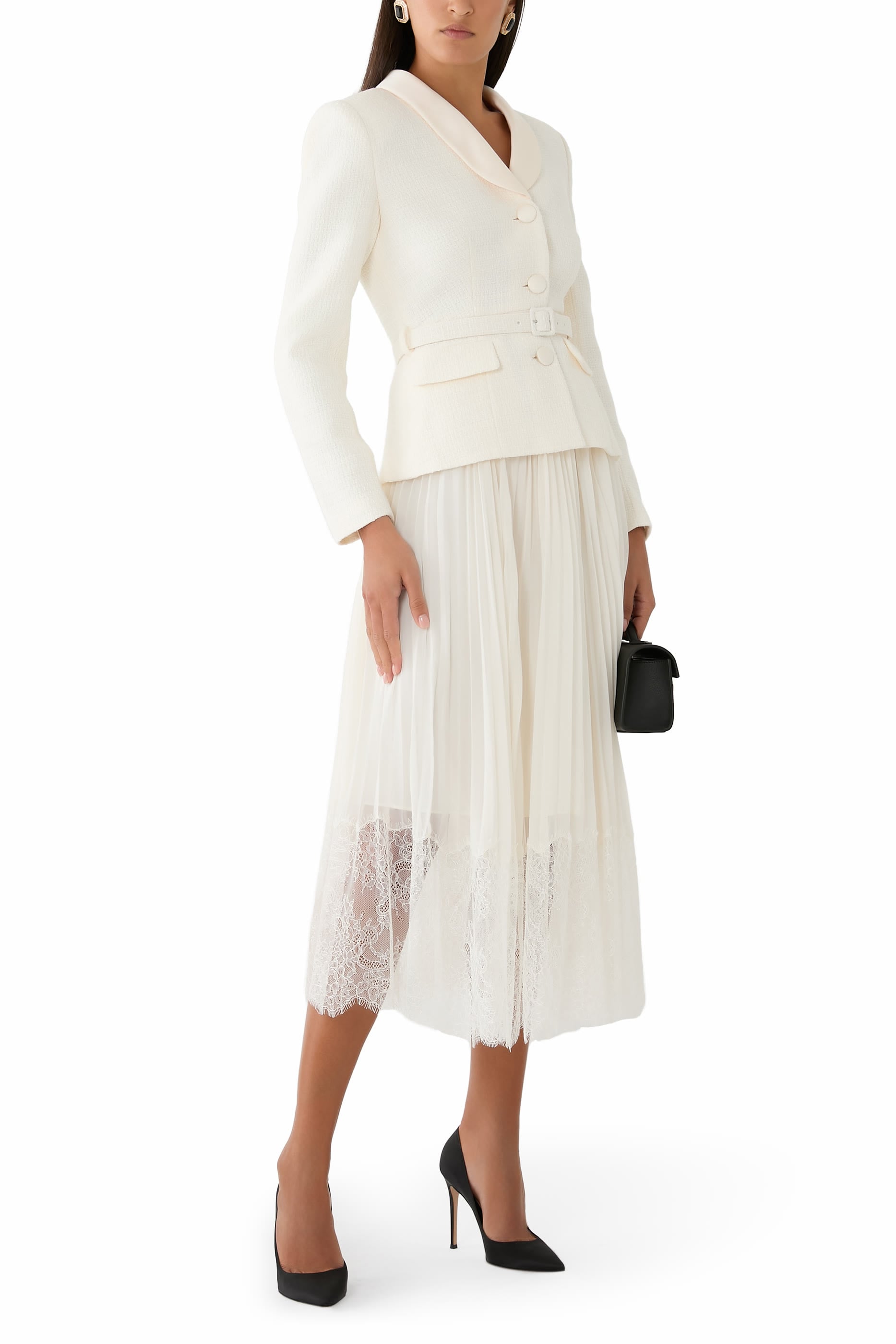 Boucle Shawl Collared Midi Dress