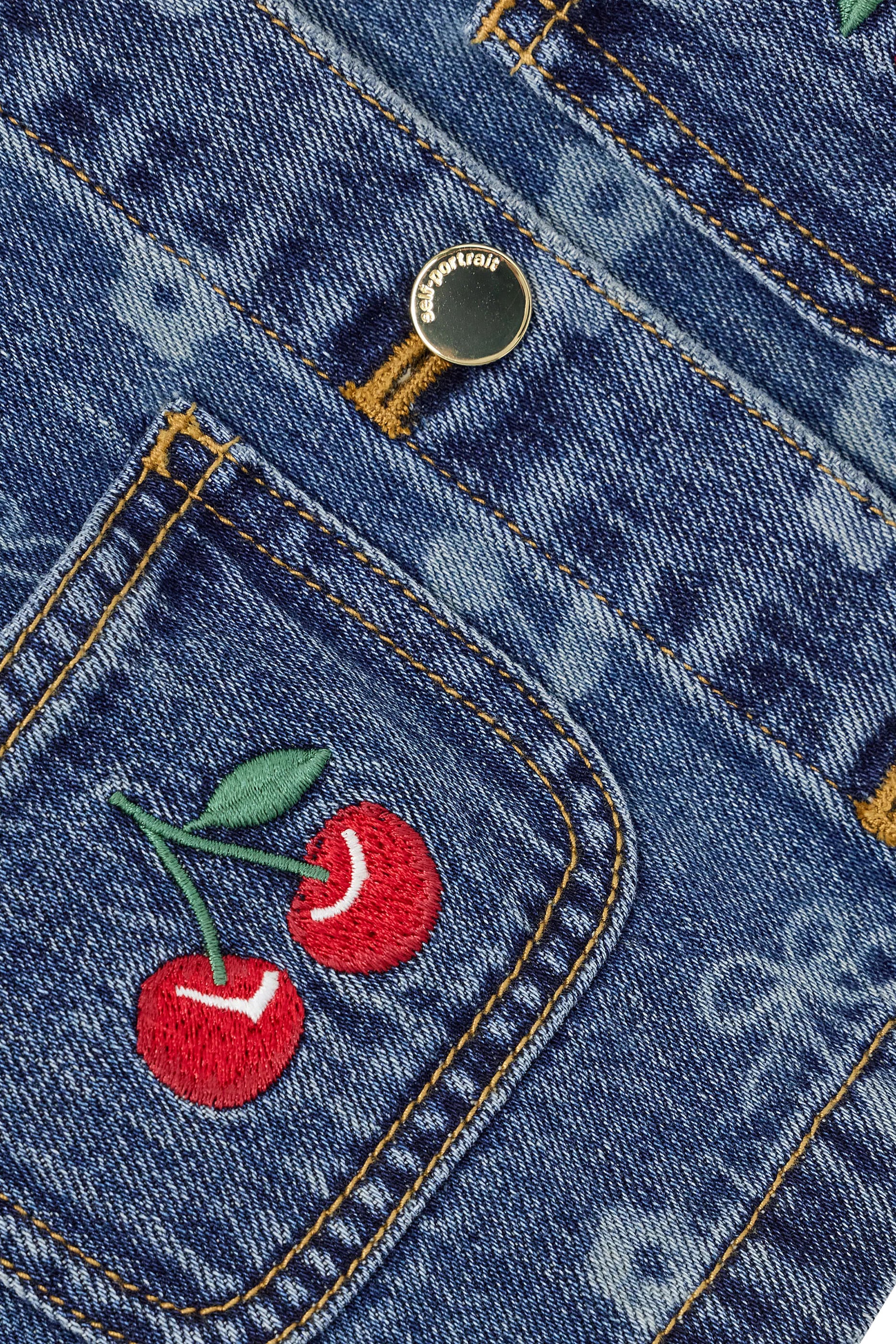 Kids Denim Cherry Bow Printed Jacket