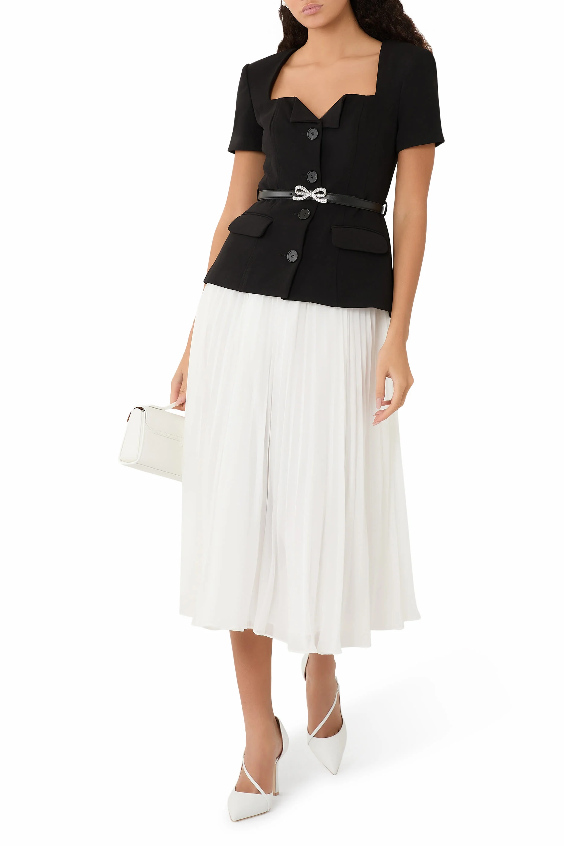 Tailored Contrast Chiffon Midi Dress
