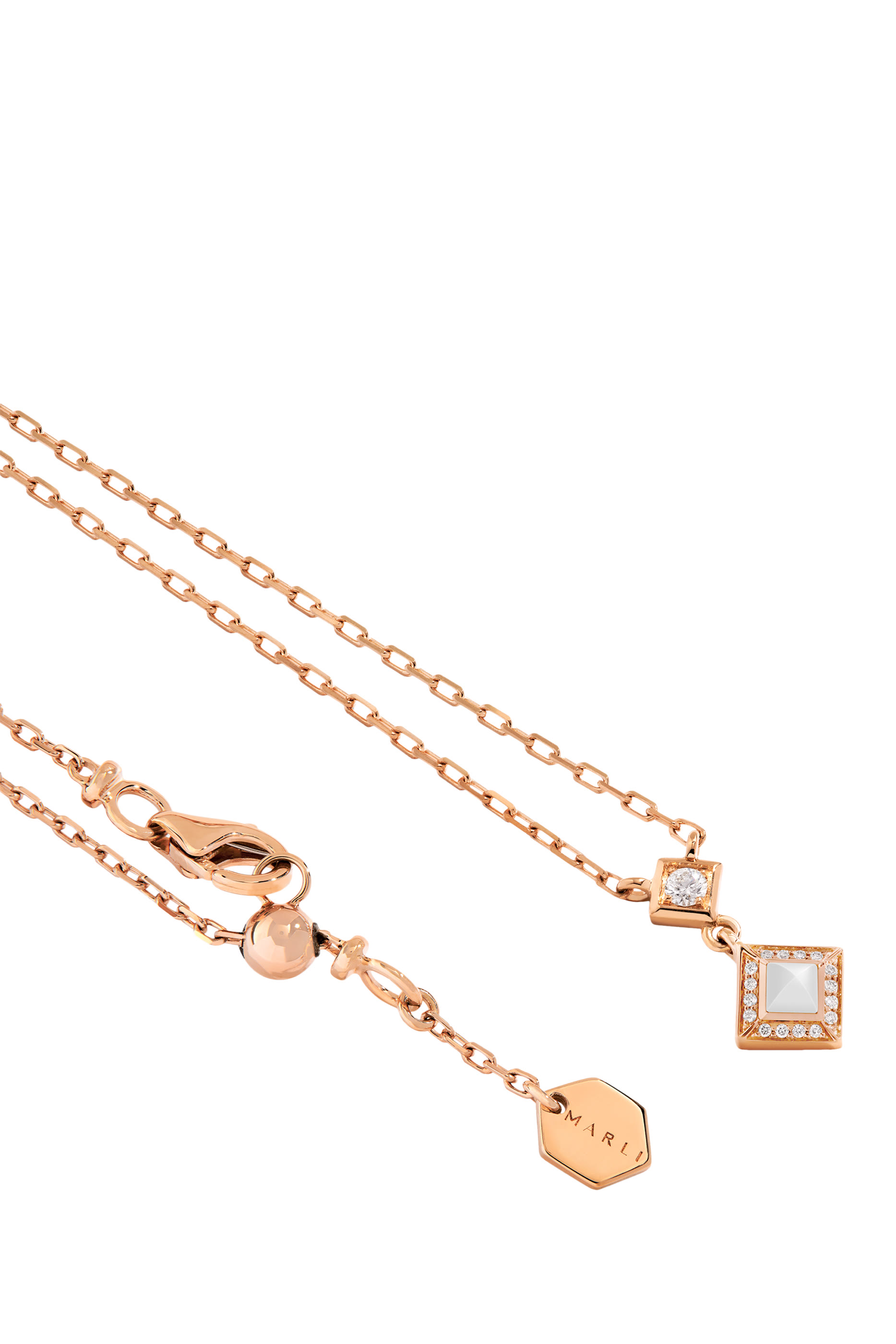 Cleo Pendant Necklace, 18k Rose Gold with Lotus Pave White Agate & Diamonds
