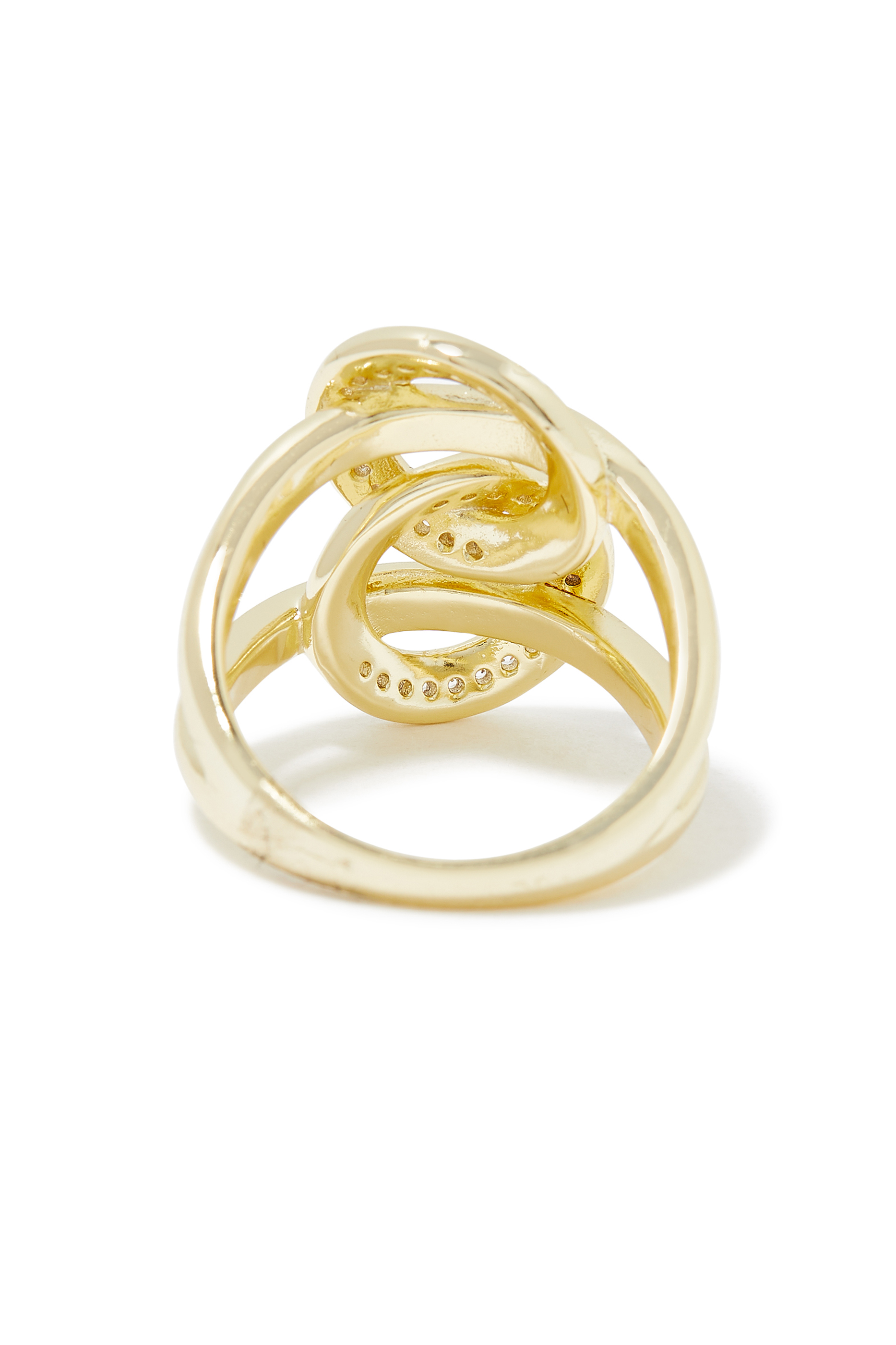 Circle Interlock Link Ring, Gold-Plated Brass & Cubic Zirconia