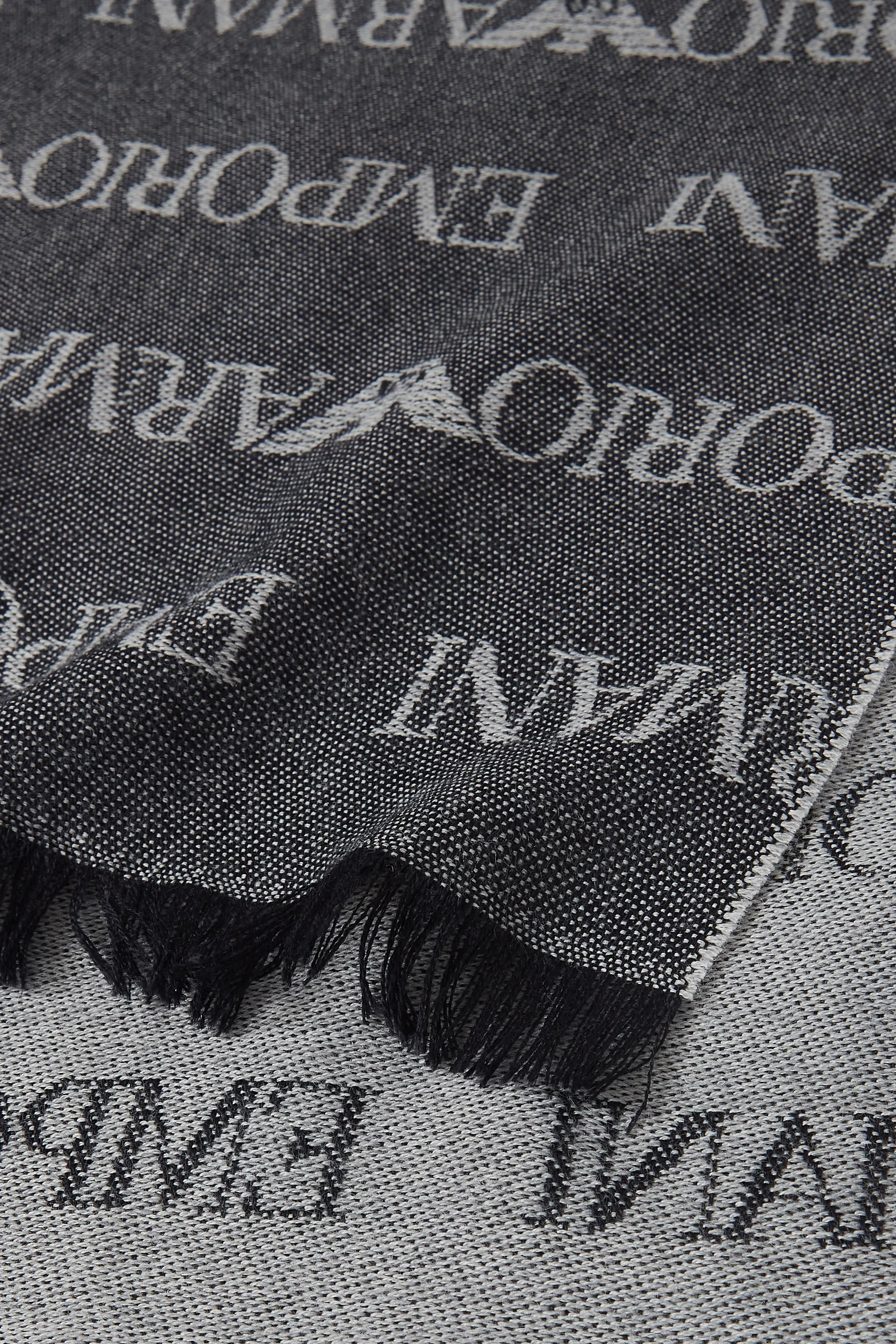 Jacquard Logo Lettering and Fringes Virgin-Wool Blend Scarf