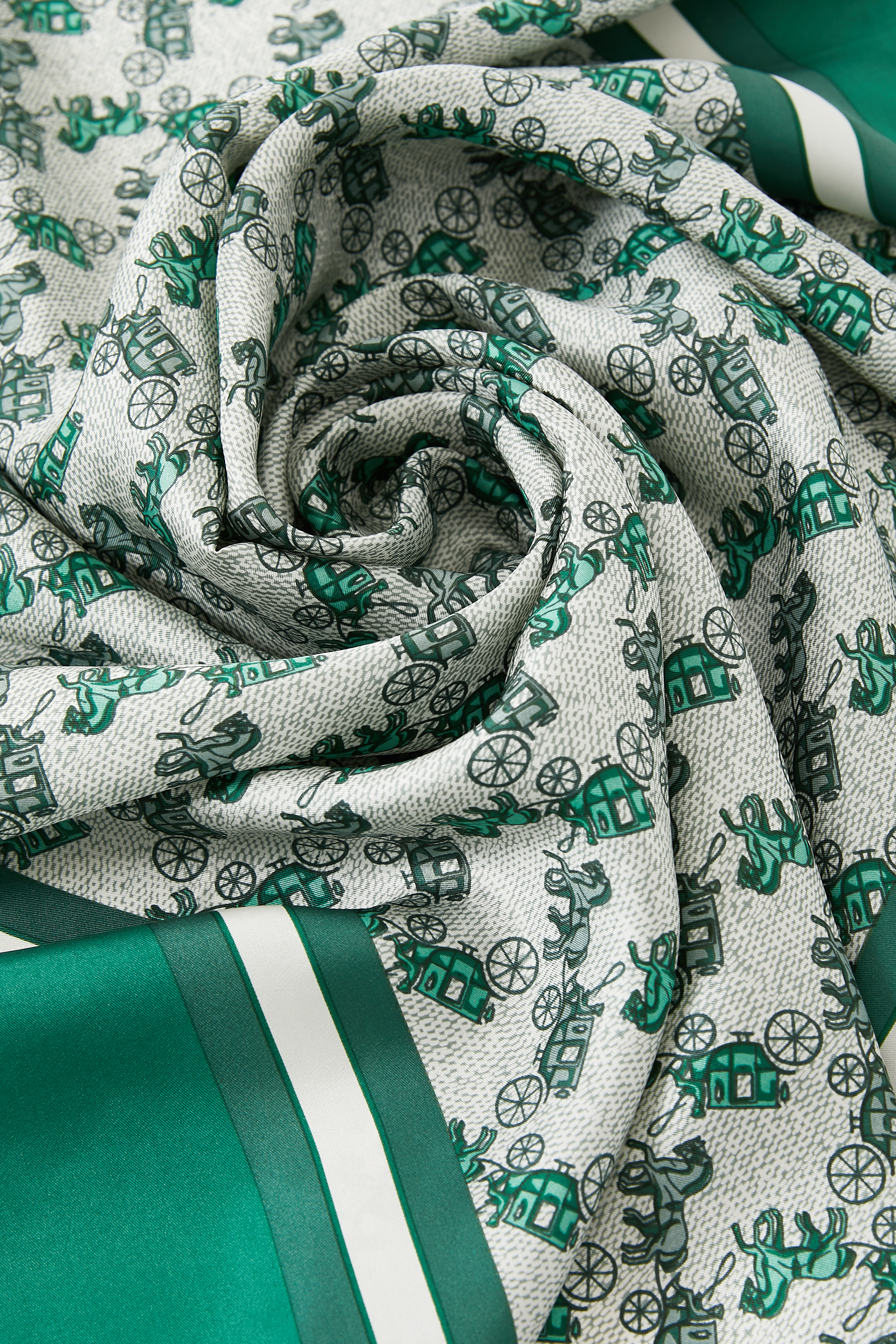 Horse & Carriage Print Silk Square Scarf