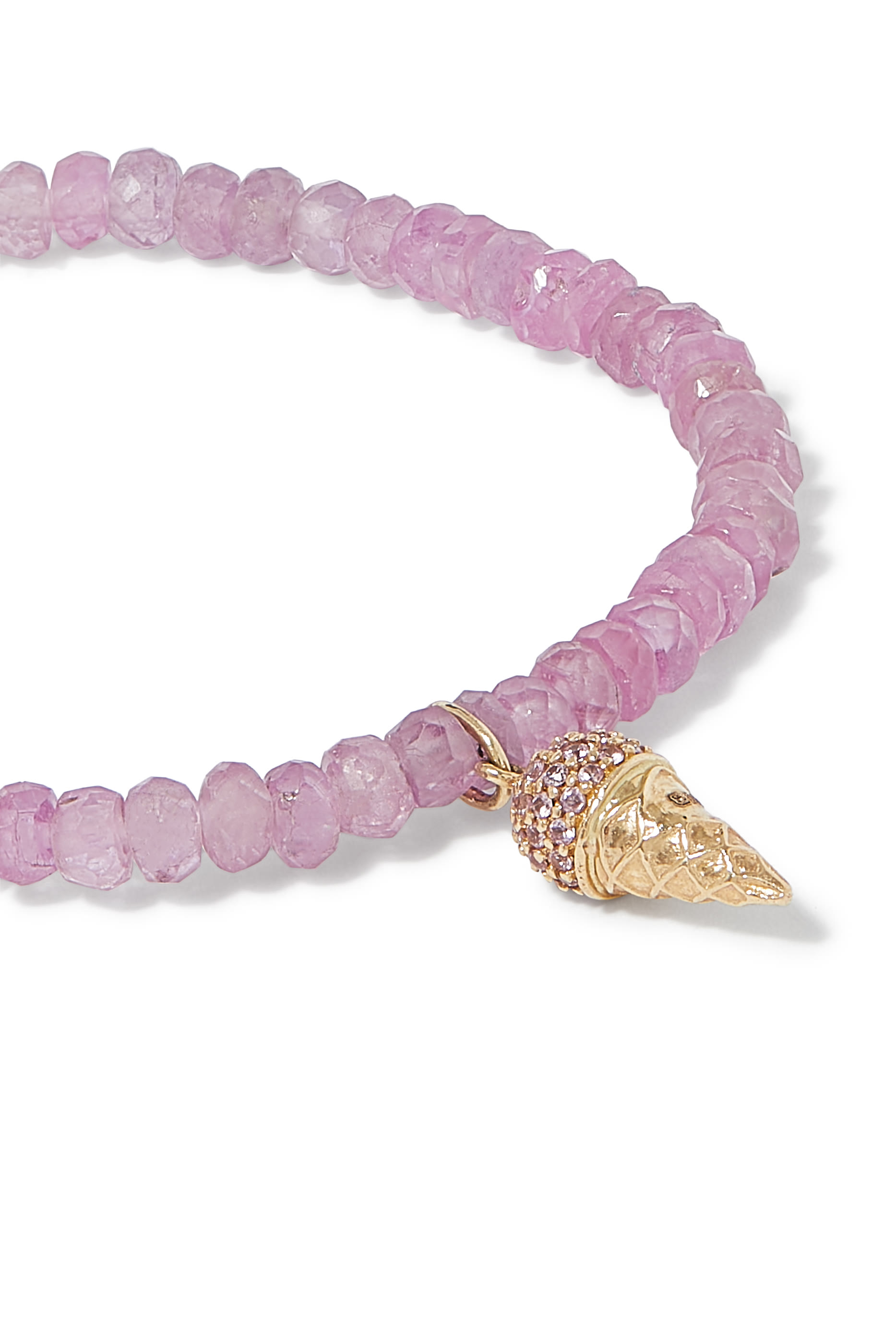 Kids Ice Cream Charm Beaded Bracelet, 14K Yellow Gold &  Light Pink Sapphire