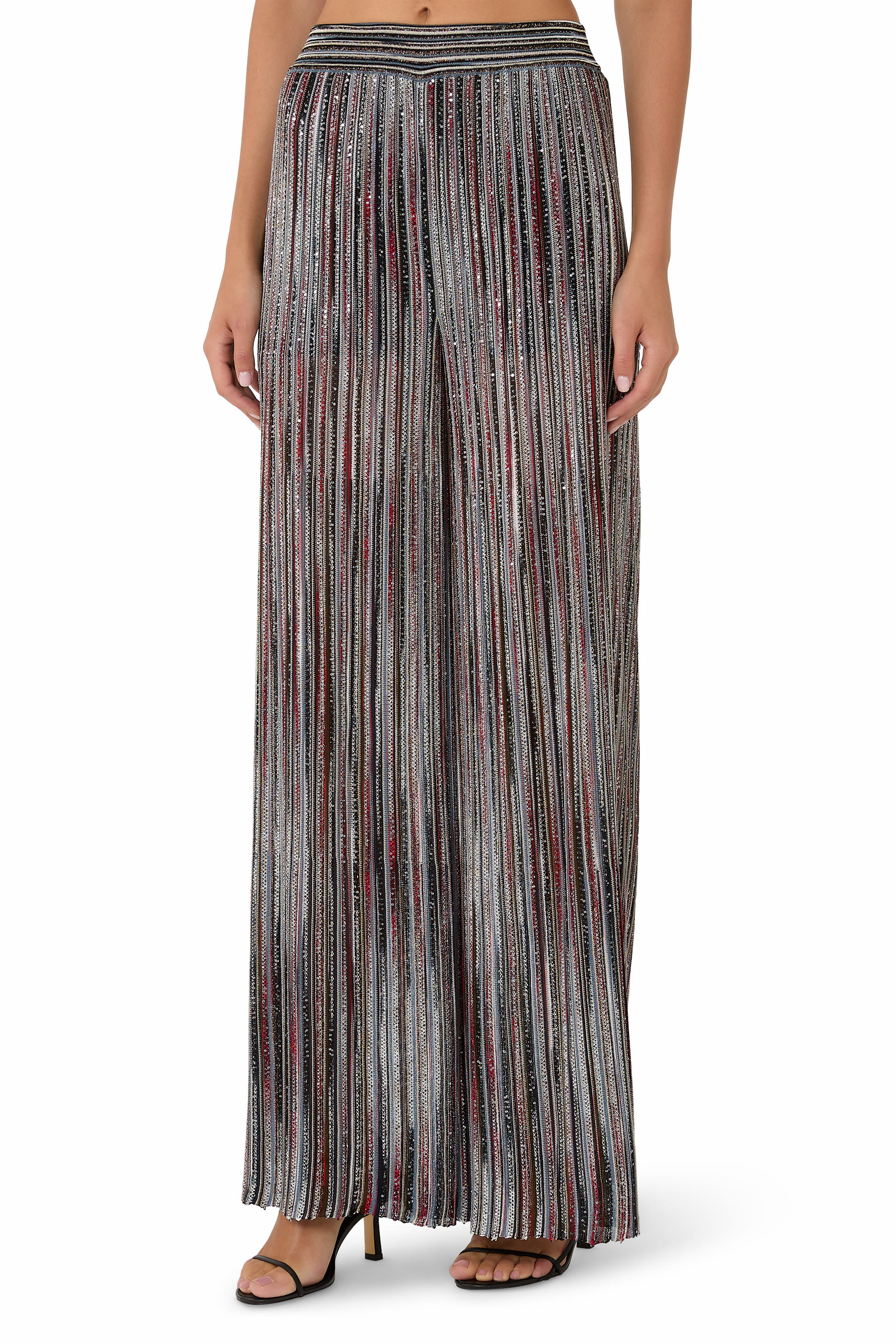 Wide Chevron Lam&eacute; Viscose Trousers