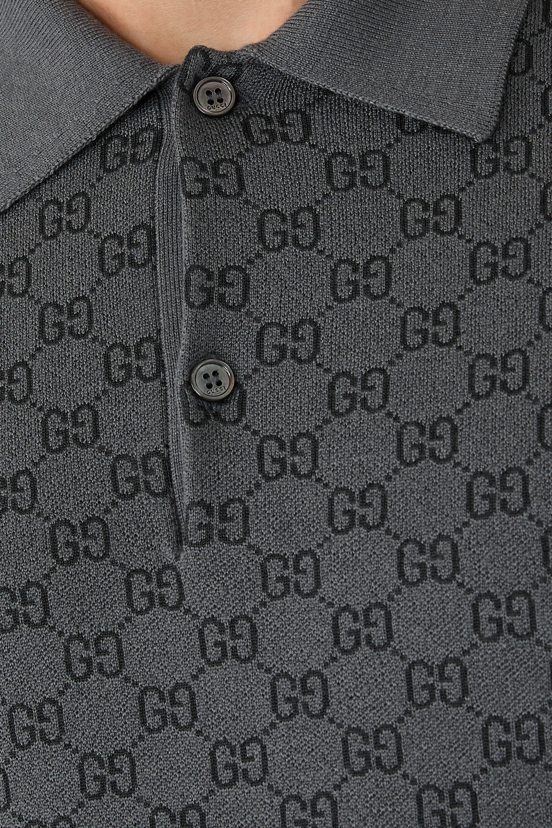 GG Wool Silk Jacquard Polo Shirt