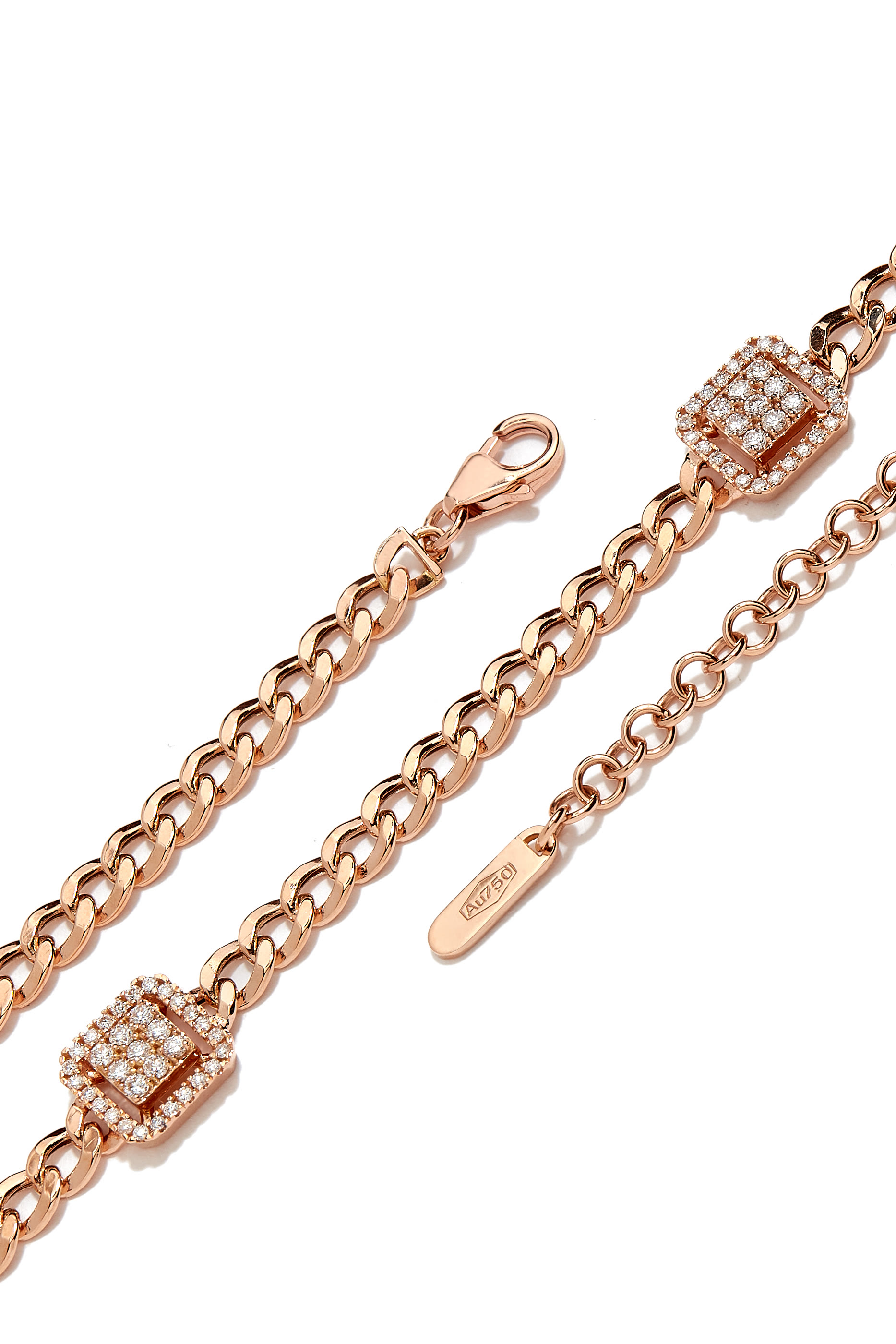 Quwa Three Square Necklace, 18K Rose Gold & Diamonds