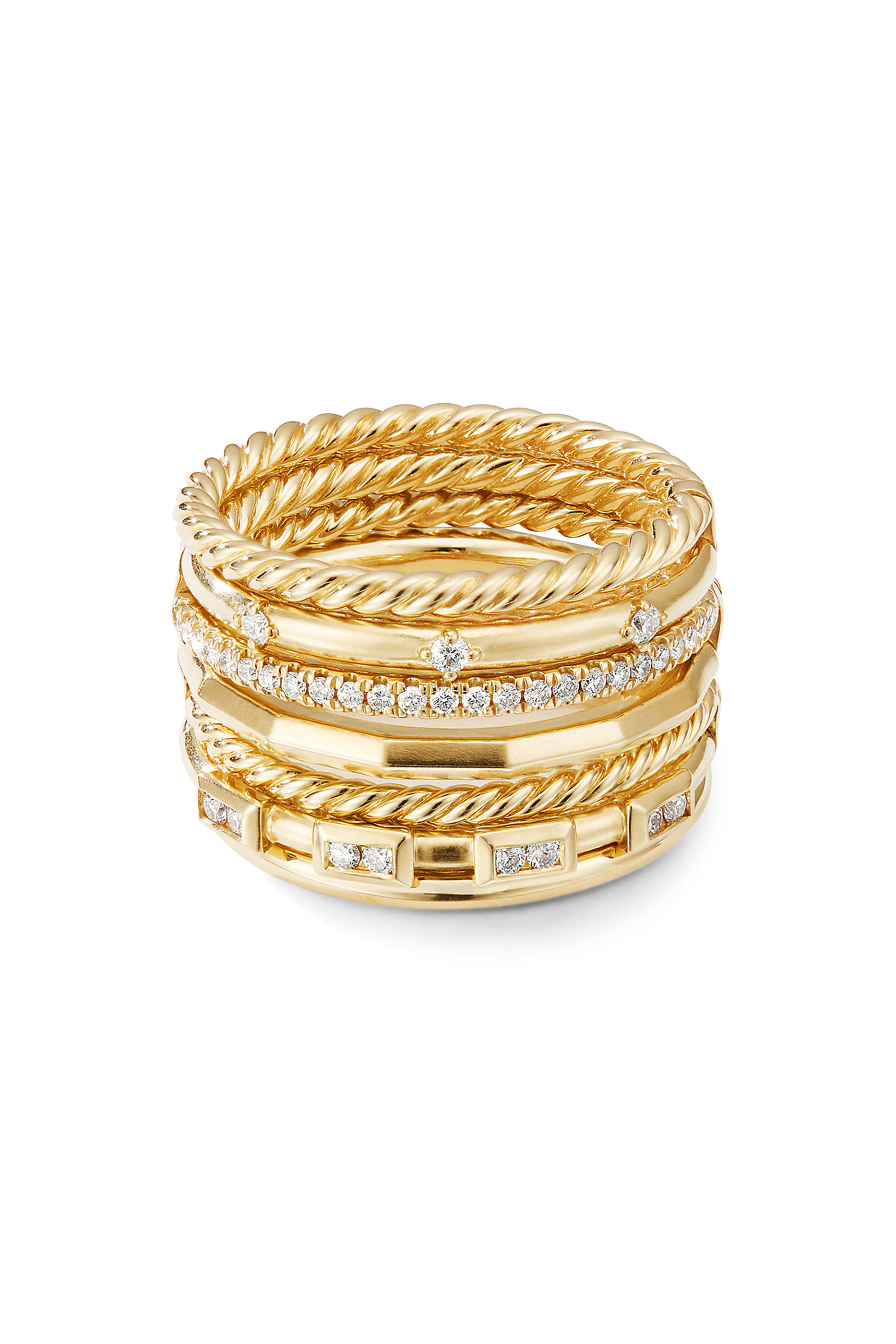 Stax Seven Row Ring, 18k Yellow Gold, & Diamonds