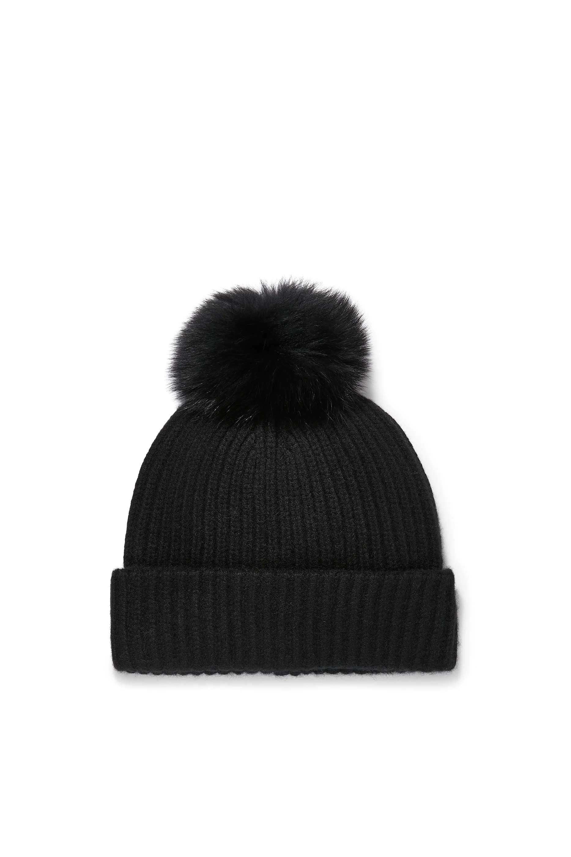 Cashmere Knit Beanie with Fox Fur Pompom