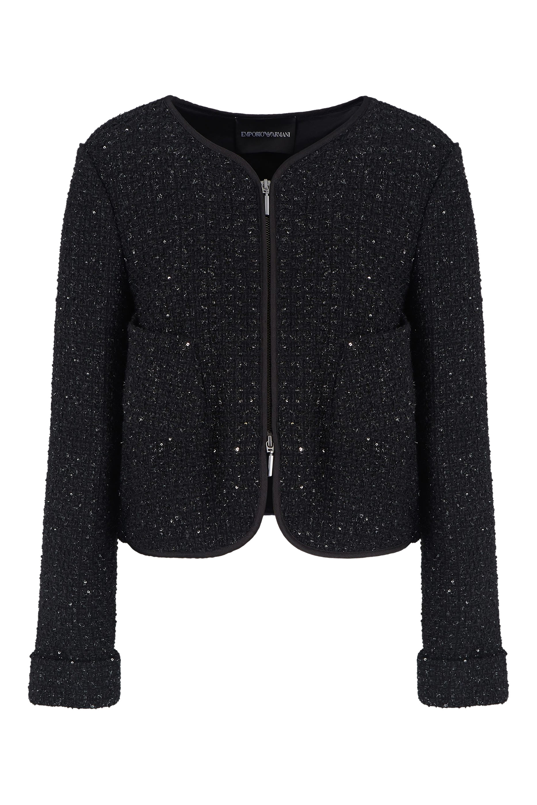 Lurex Tweed Zip-Up Jacket with  Micro Sequins