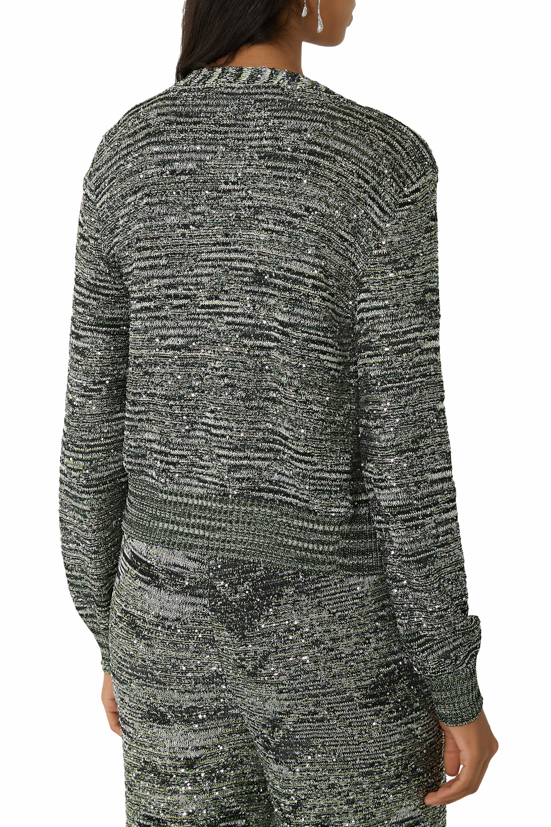 Cropped Sequin-Embellished Crochet-Knit Cardigan