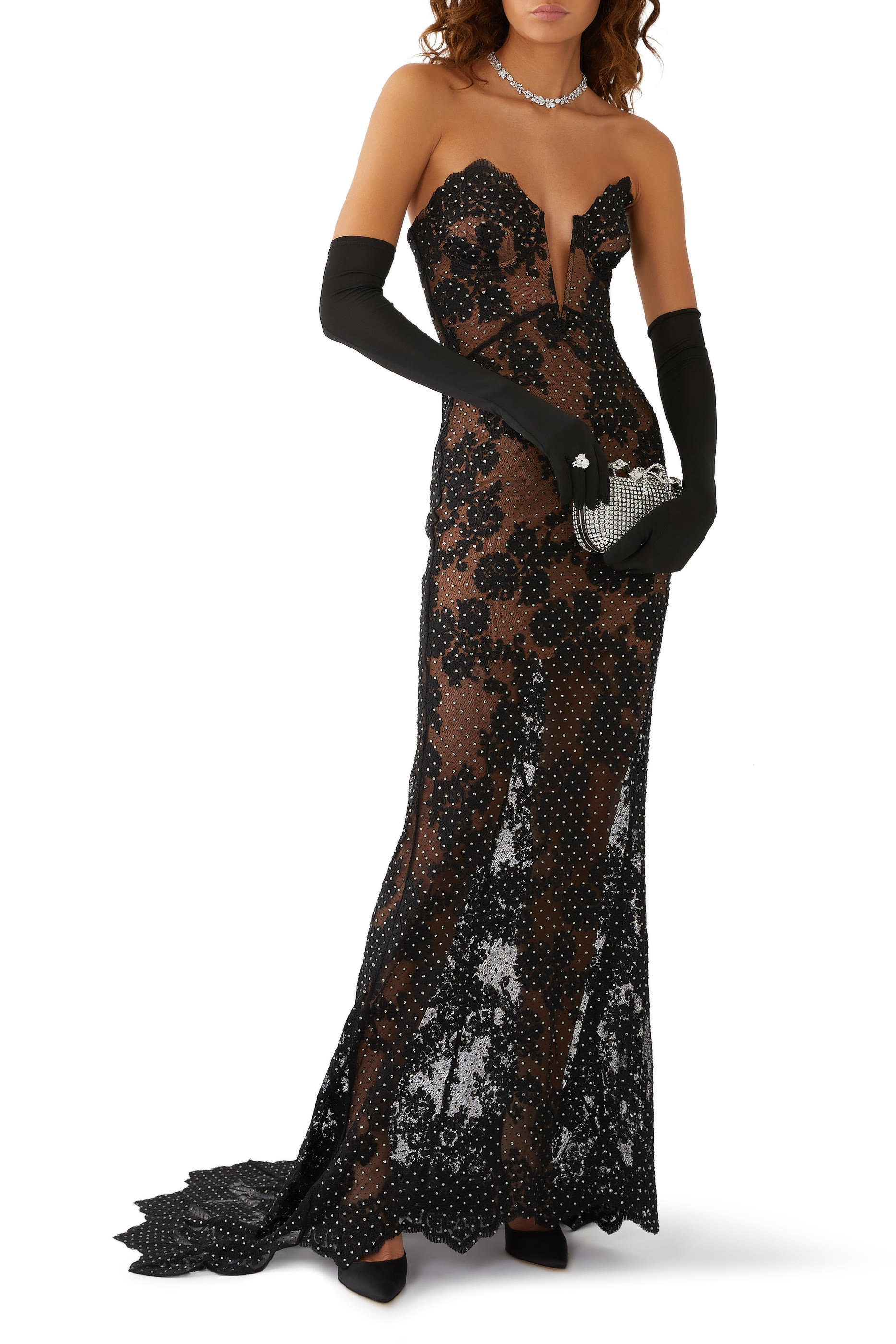 Rhinestone Lace Maxi Dress