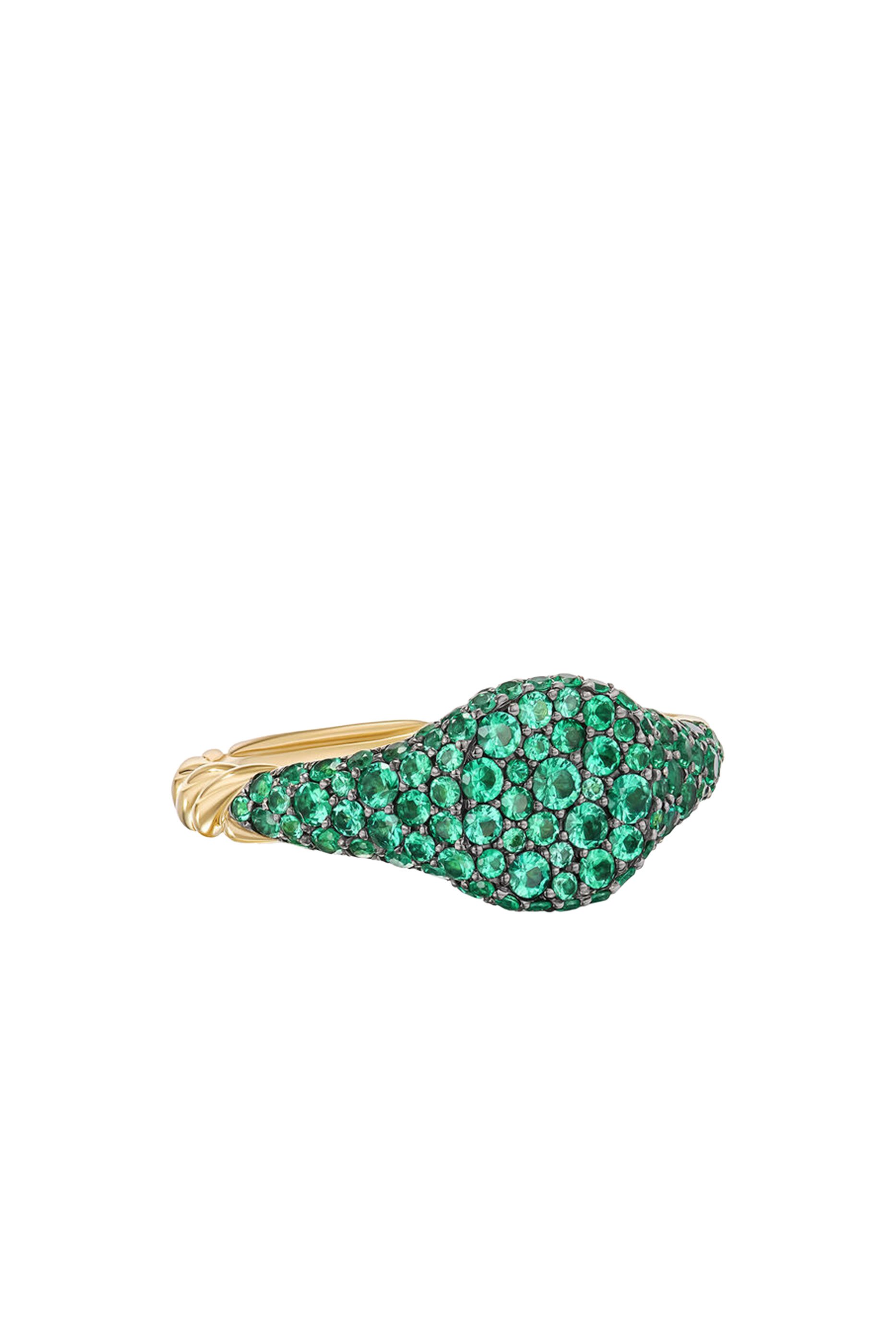Petite Pave Pinky Ring, 18K Yellow Gold & Emeralds