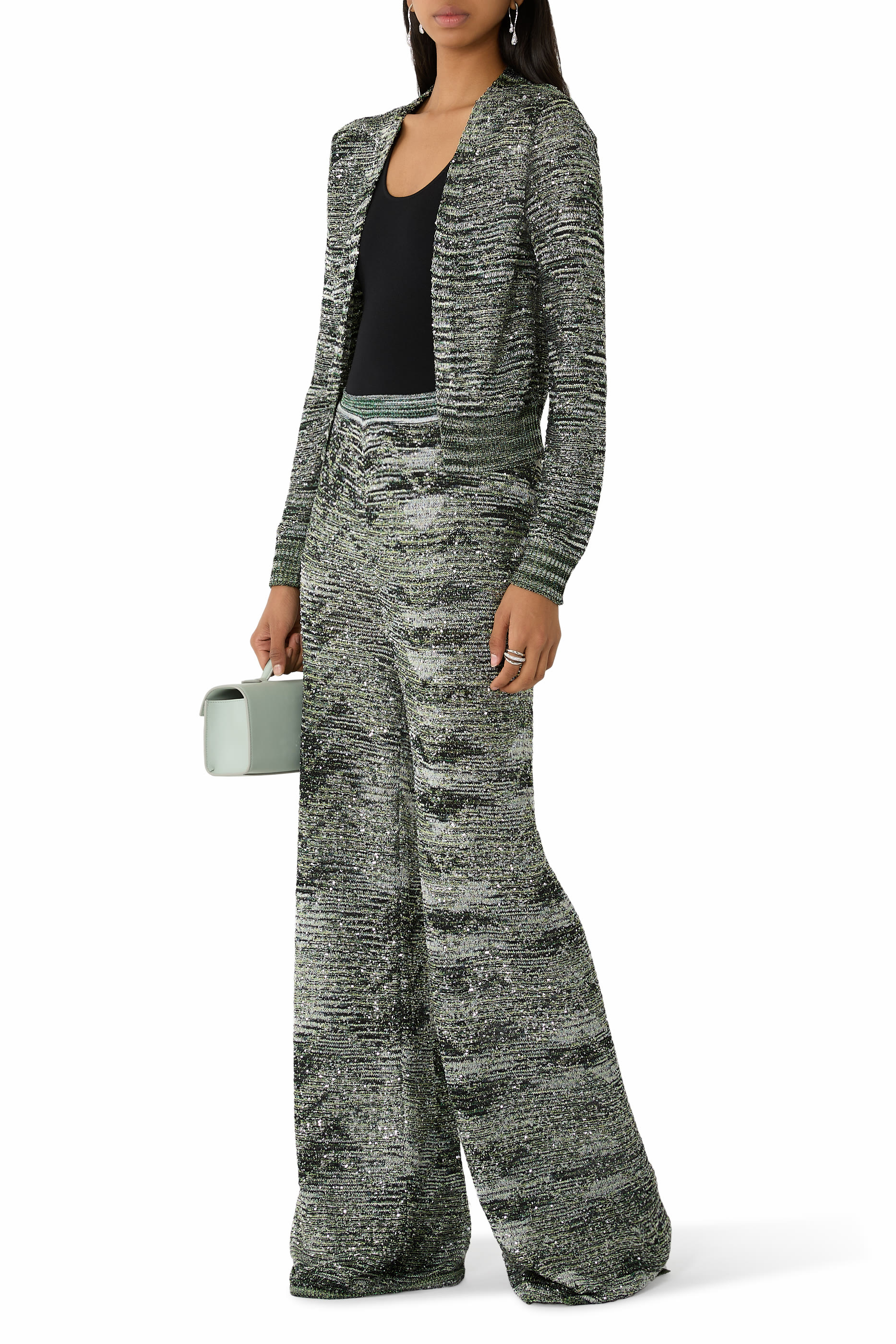 Cropped Sequin-Embellished Crochet-Knit Cardigan