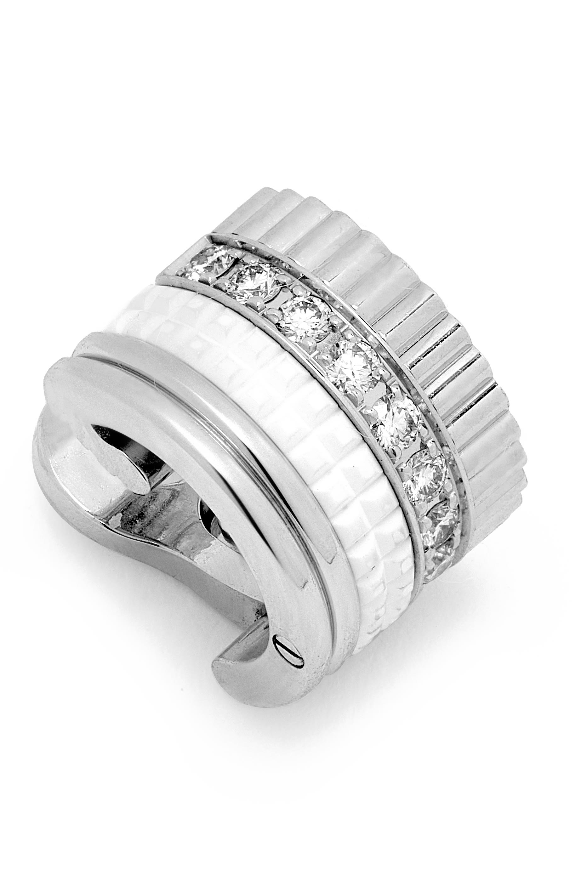 Quatre Double White Edition Single Clip Earring, 18k White Gold & Diamonds