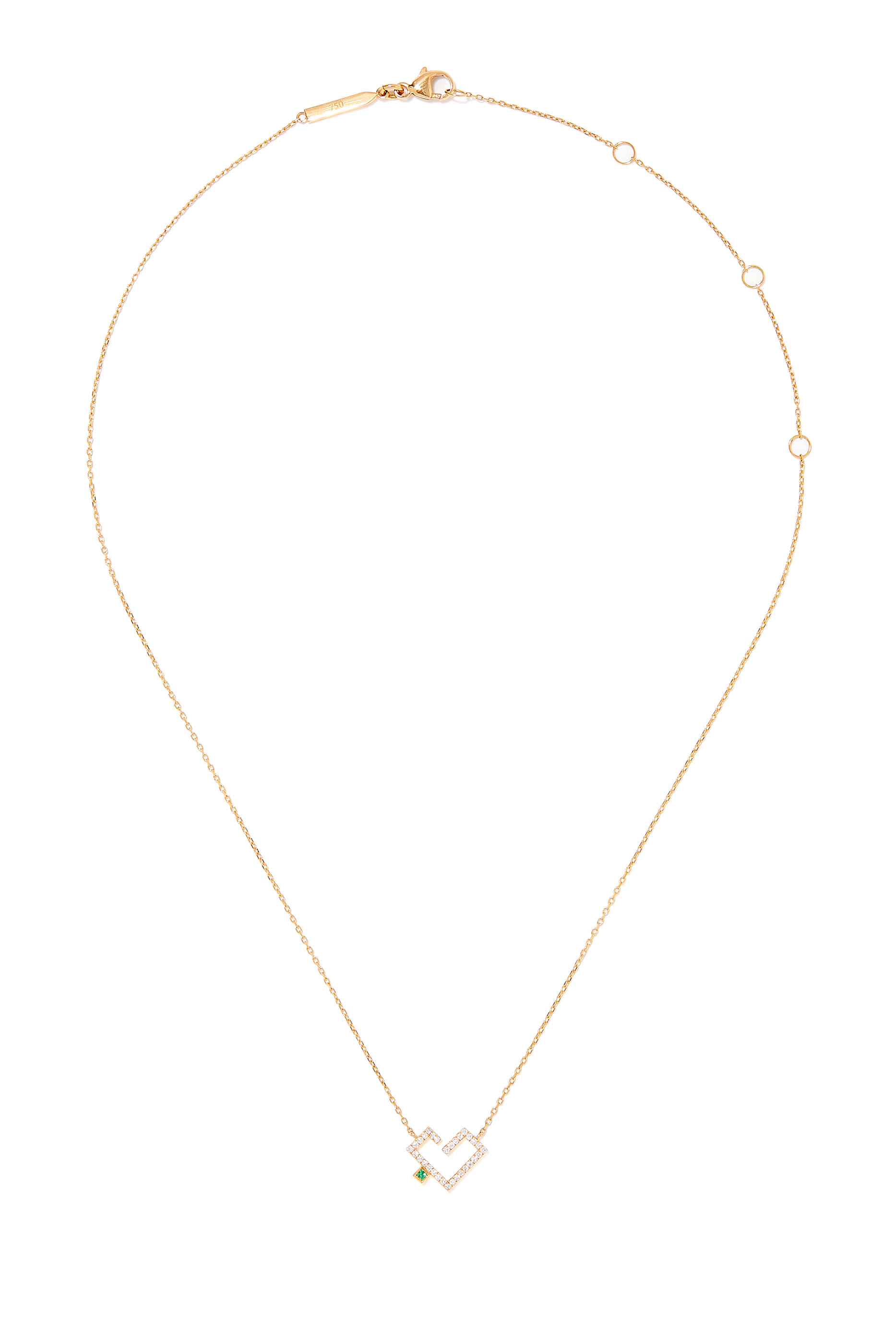 Hubb Heart Pendant Necklace, 18K Yellow Gold with DIamonds & Emerald