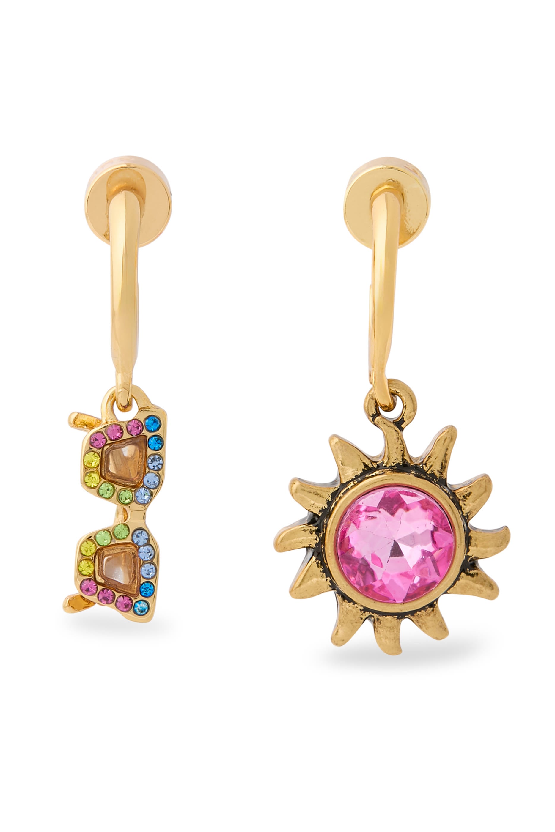 Sun Charm Huggies, Brass & Zirconia