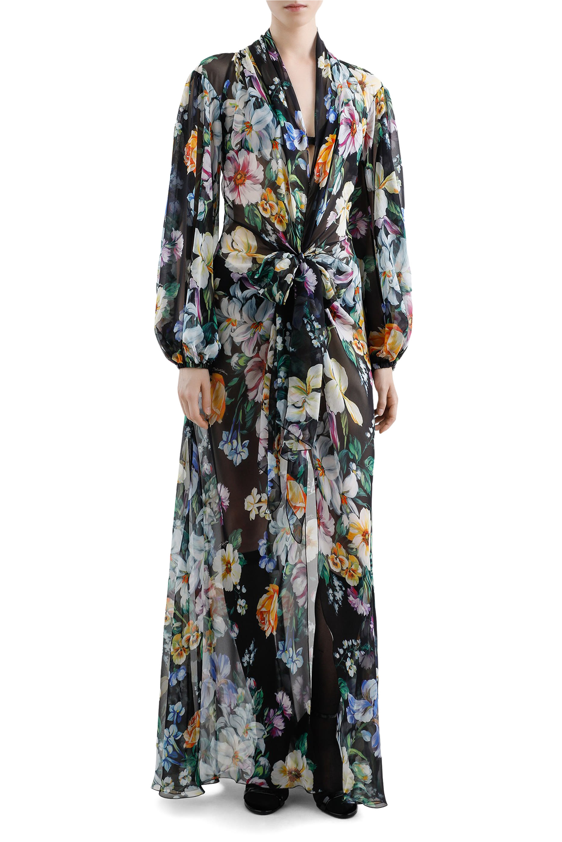 Long Floral-Print Chiffon Dress