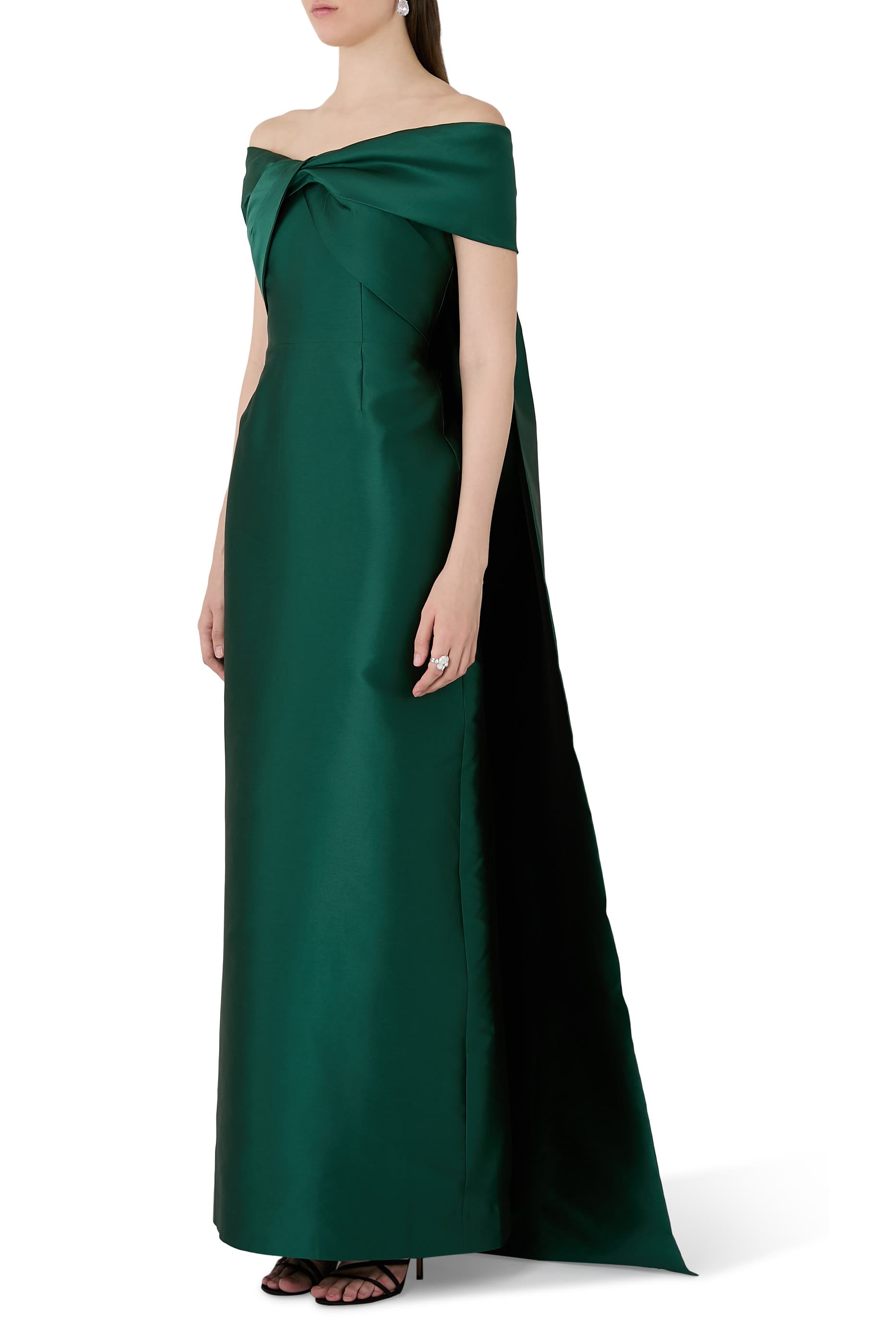 Taffeta Twist Bodice Column Cape Gown