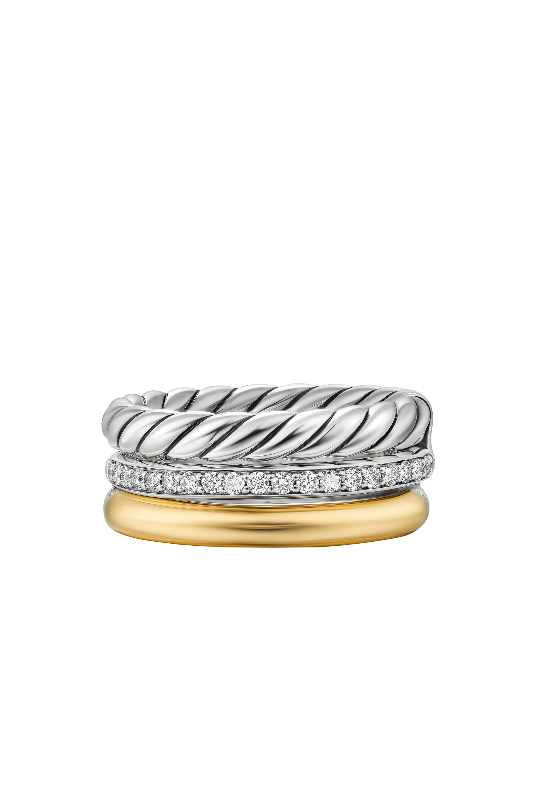 DY Mercer&reg; Three Row Ring, Sterling Silver with 18k Yellow Gold & Diamonds