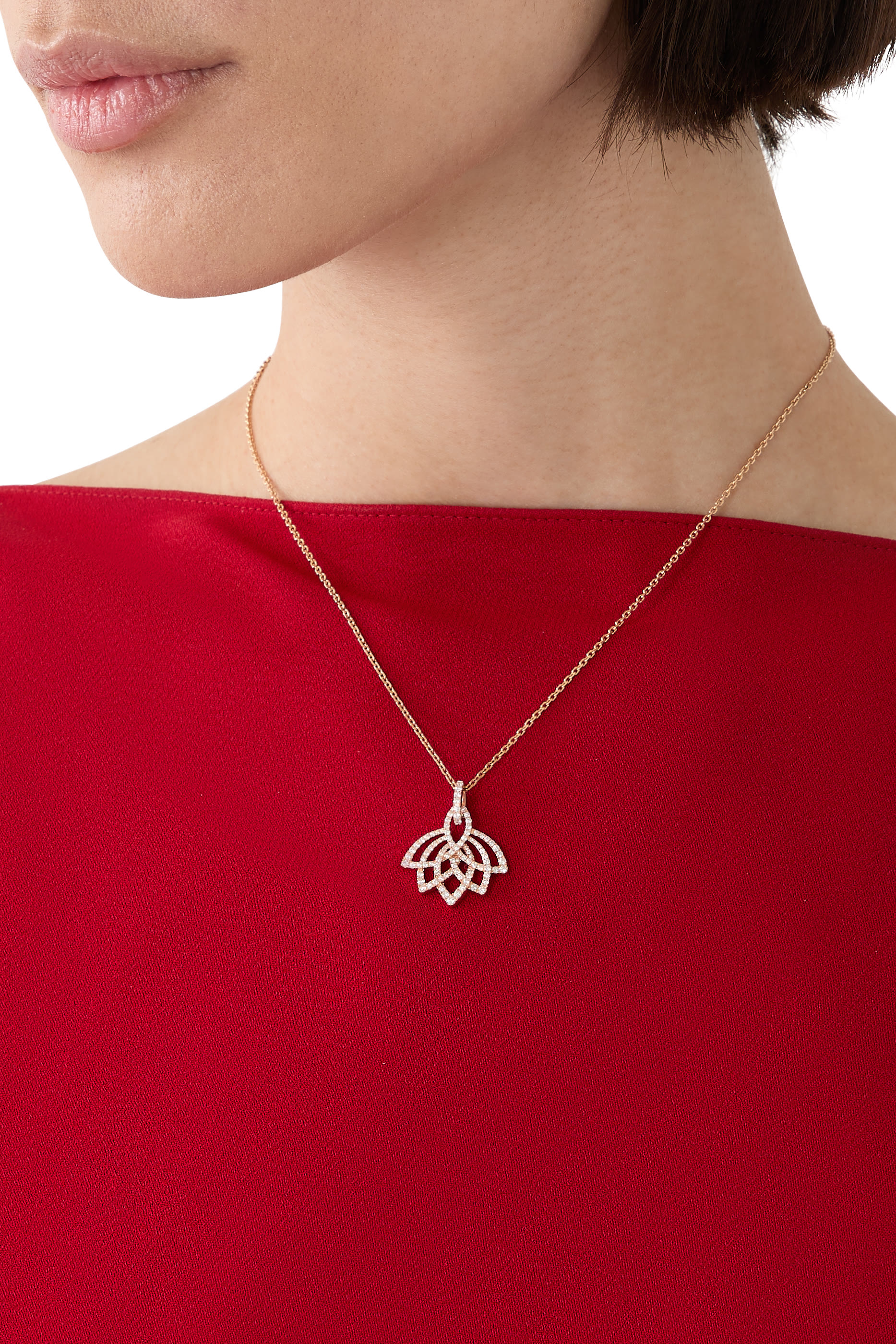 Lotus Blossom Pendant Necklace, 18K Rose Gold & Diamonds
