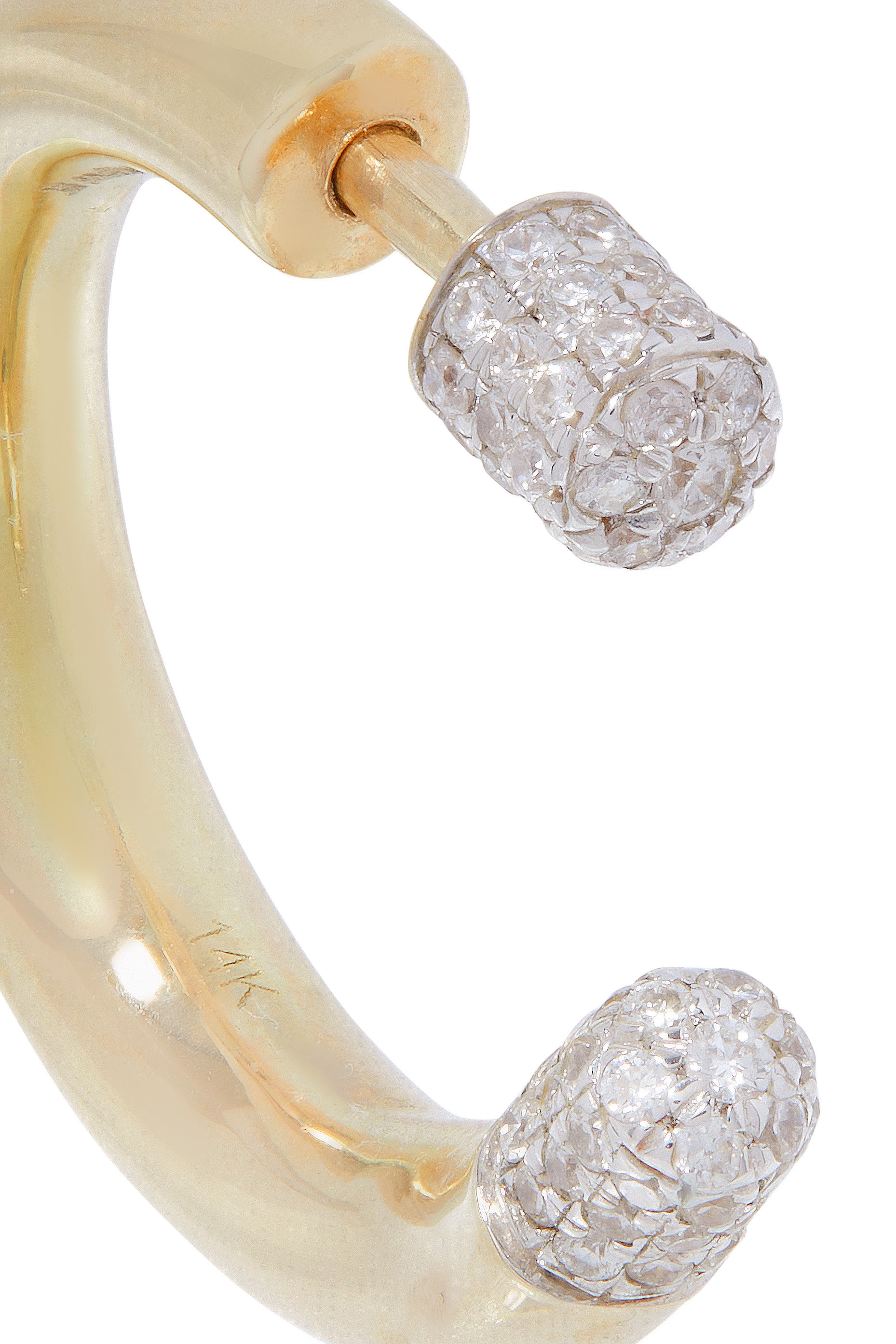 Small Tube Earring, 14k Yellow Gold & Diamond