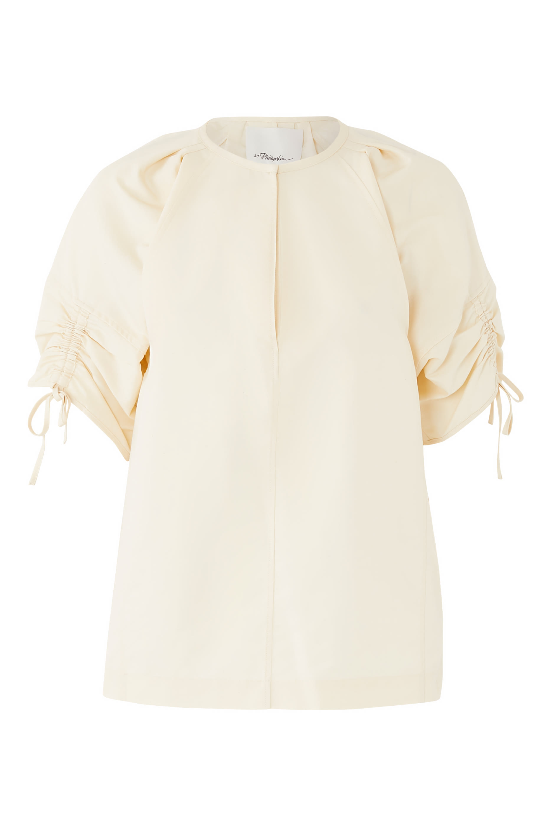 Gathered Sleeve Band Collar Top