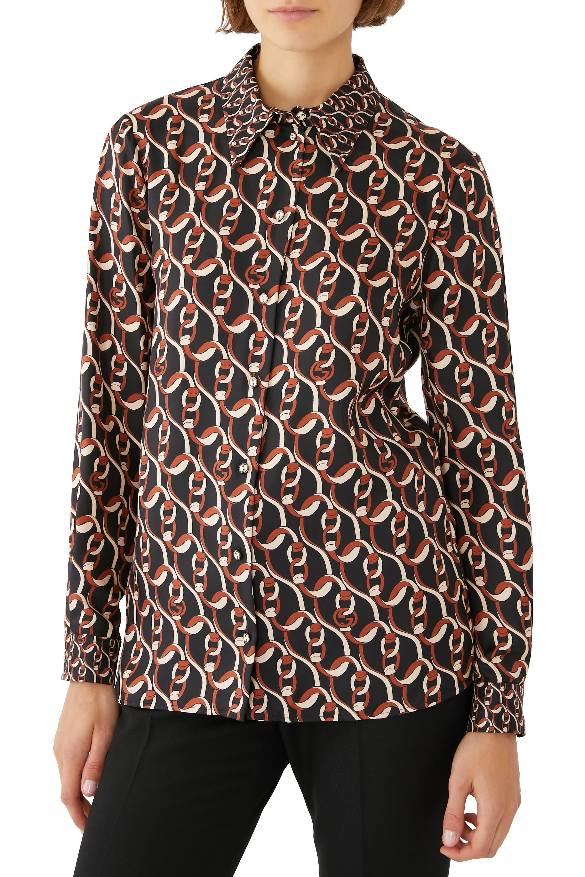 Interlocking G Chain Print Silk Shirt