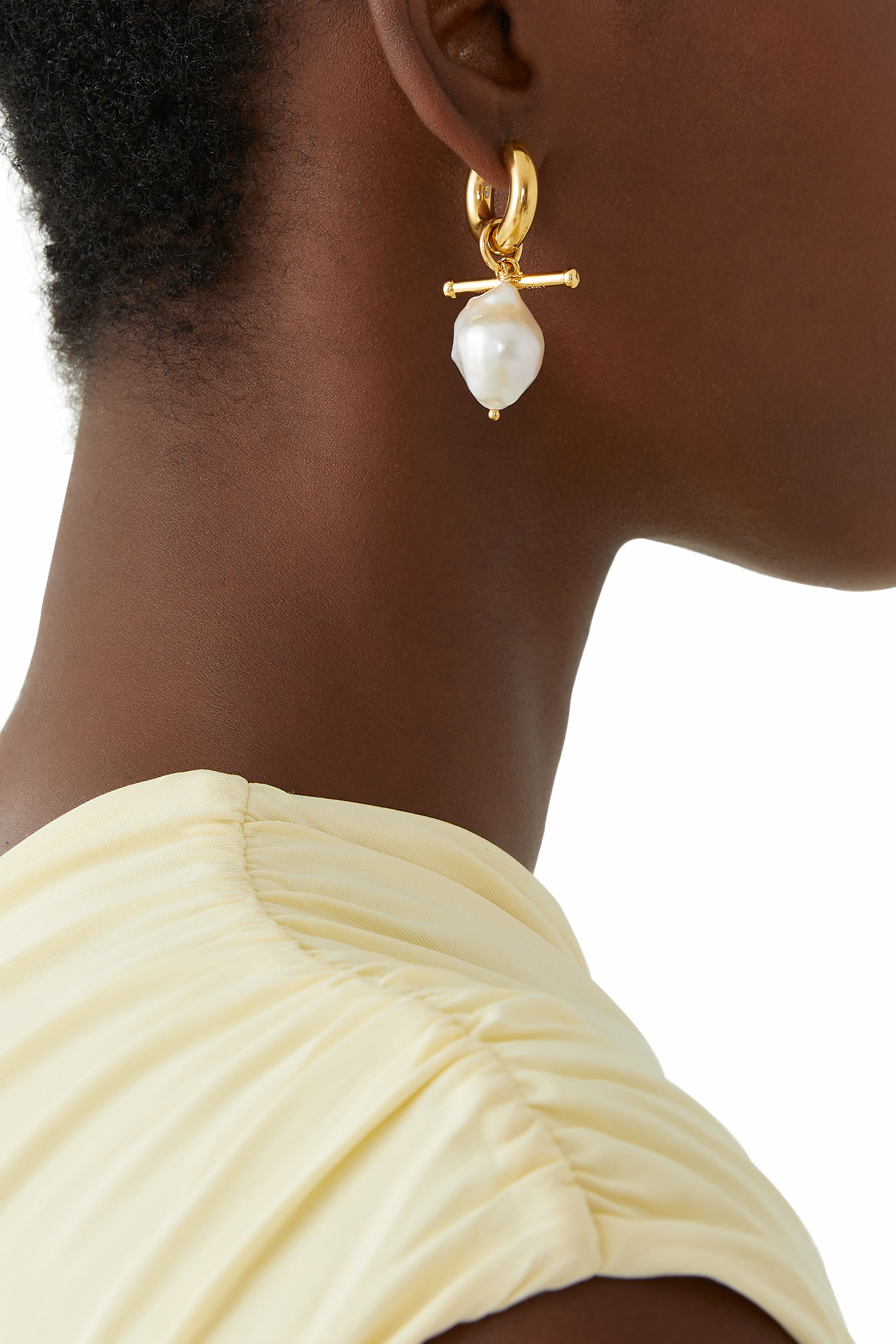 Heart and Pearl Earrings,  24k Gold-Plated Brass with Pearl & Crystals