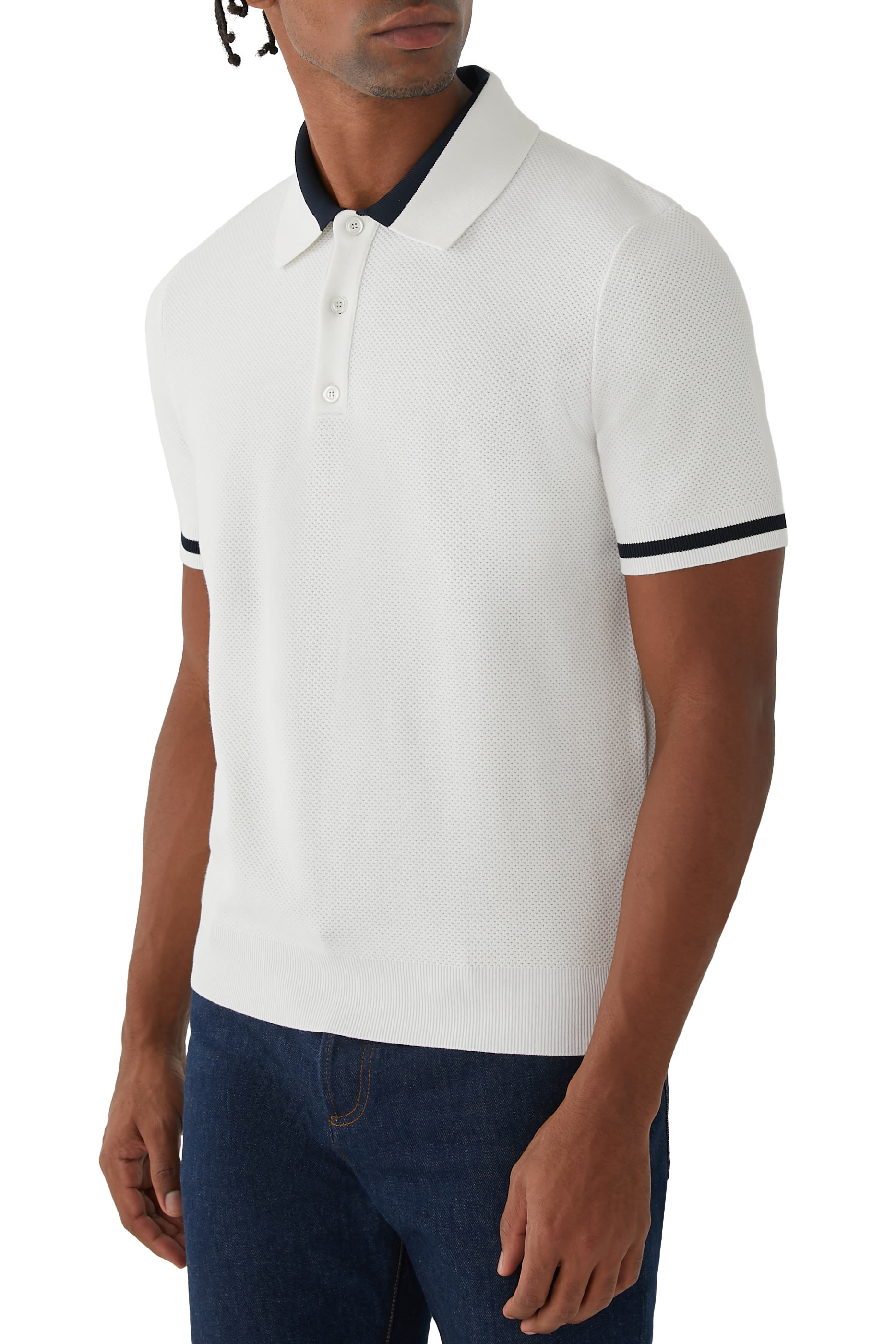 Knit Cotton Polo Shirt with Intarsia