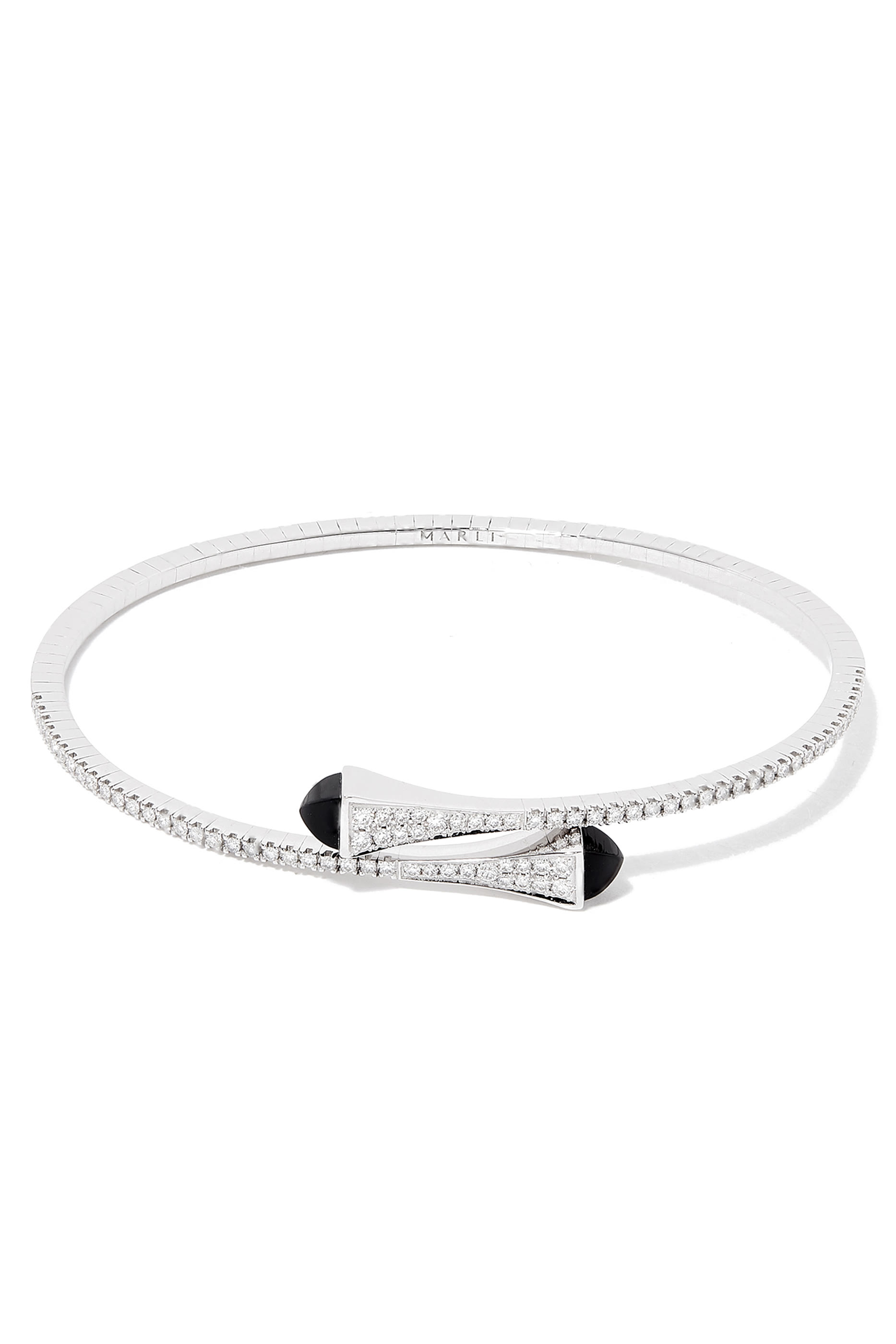 Cleo Slim Bangle.18k White Gold, Black Onyx  & Diamonds