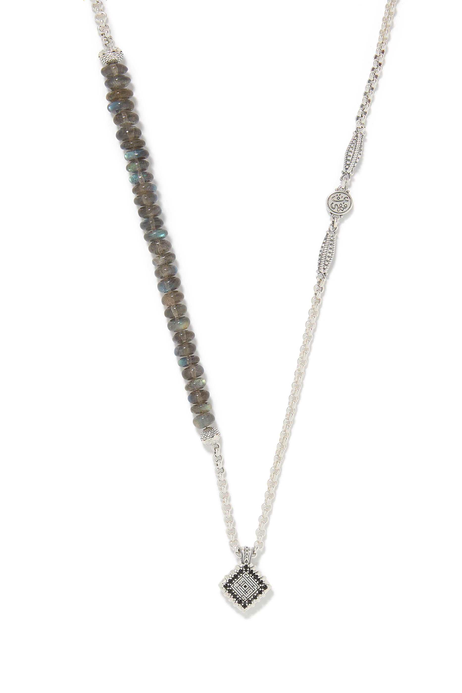 Kufic Necklace, Sterling Silver with Black Spinel & Labradorite