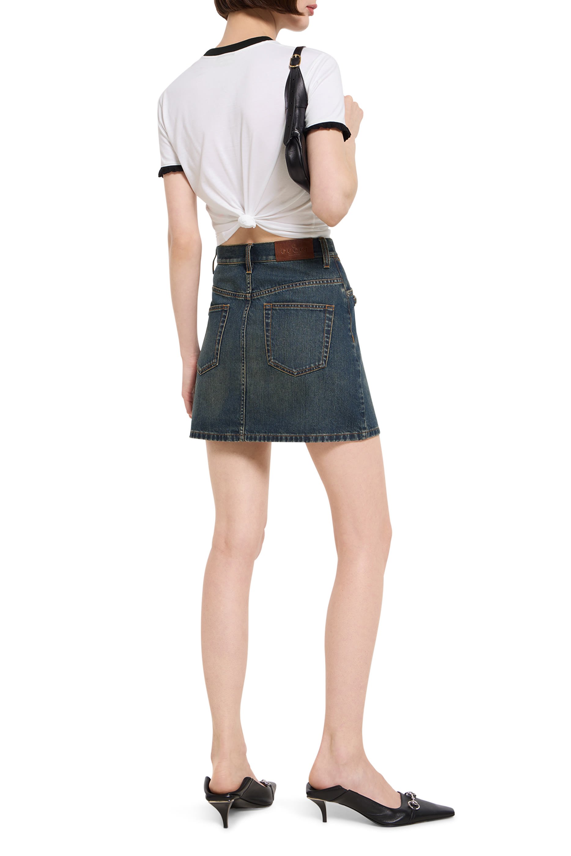 Cotton Denim Skirt with Horsebit
