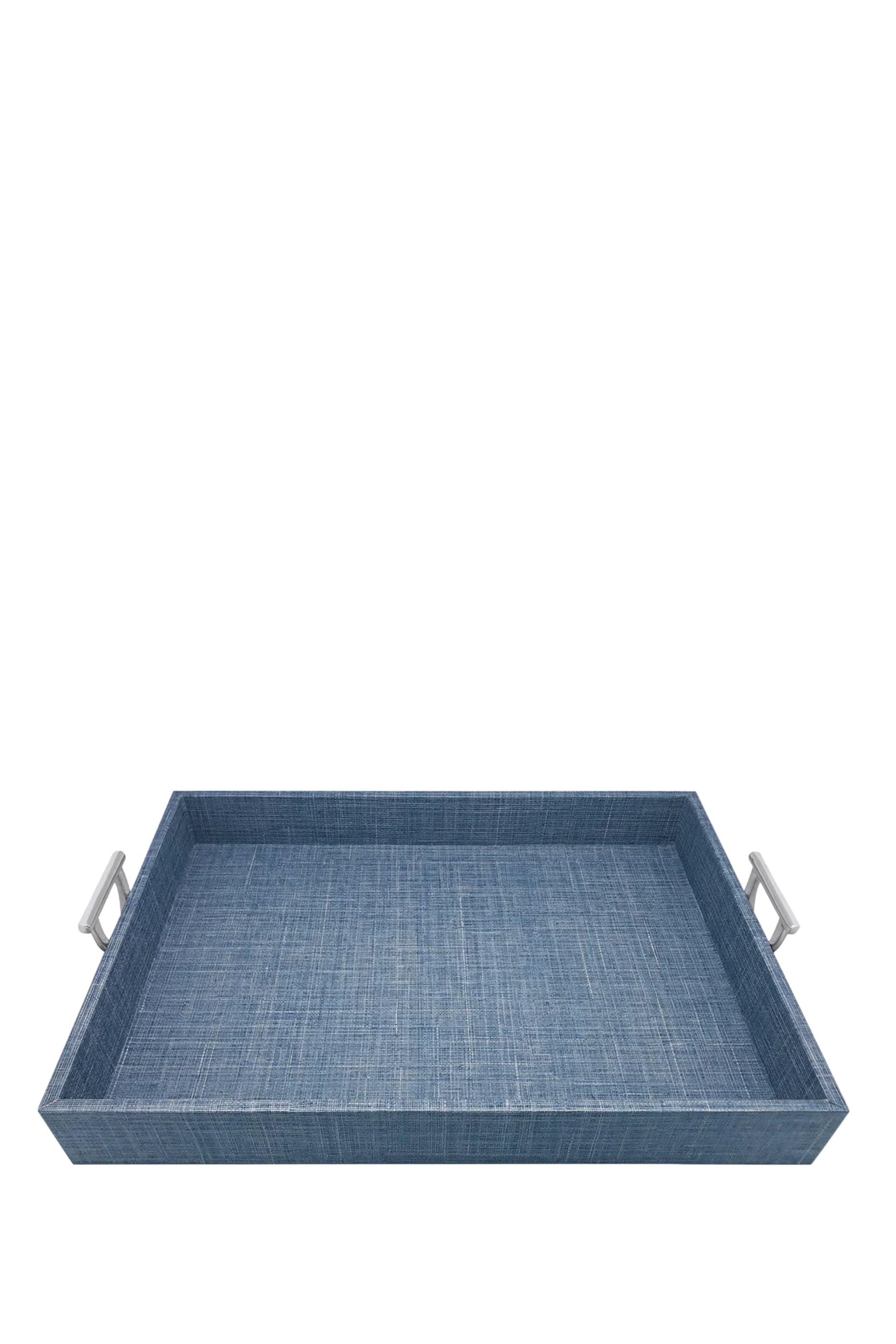 Faux Grasscloth Tray With Metal Handles