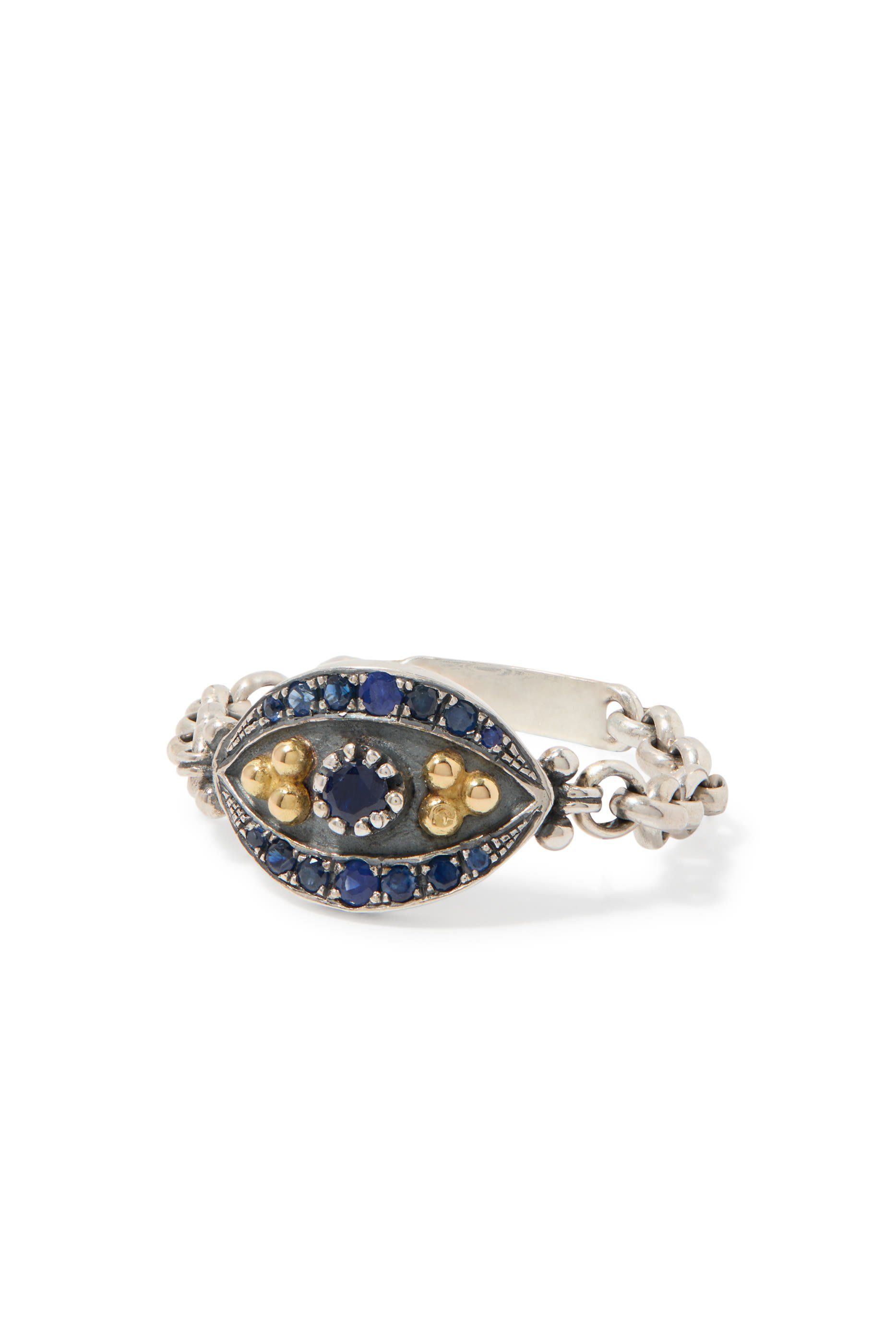  Eye of Hours Ring, 18K Yellow Gold with Sterling Silver, Sapphire & Diamonds