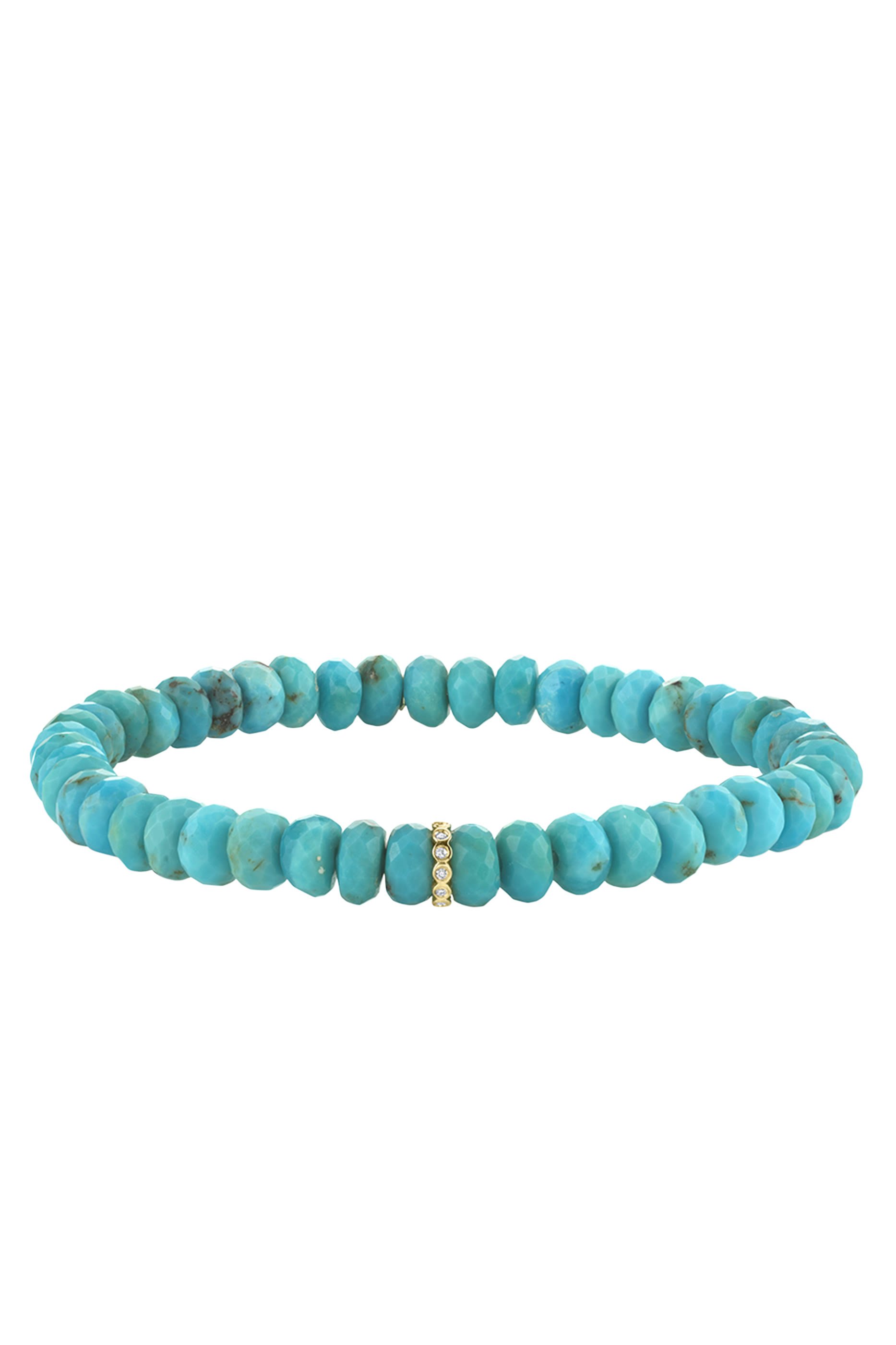 Rondelle Beaded Bracelet, 14K Yellow Gold with Diamonds & Turquoise Beads