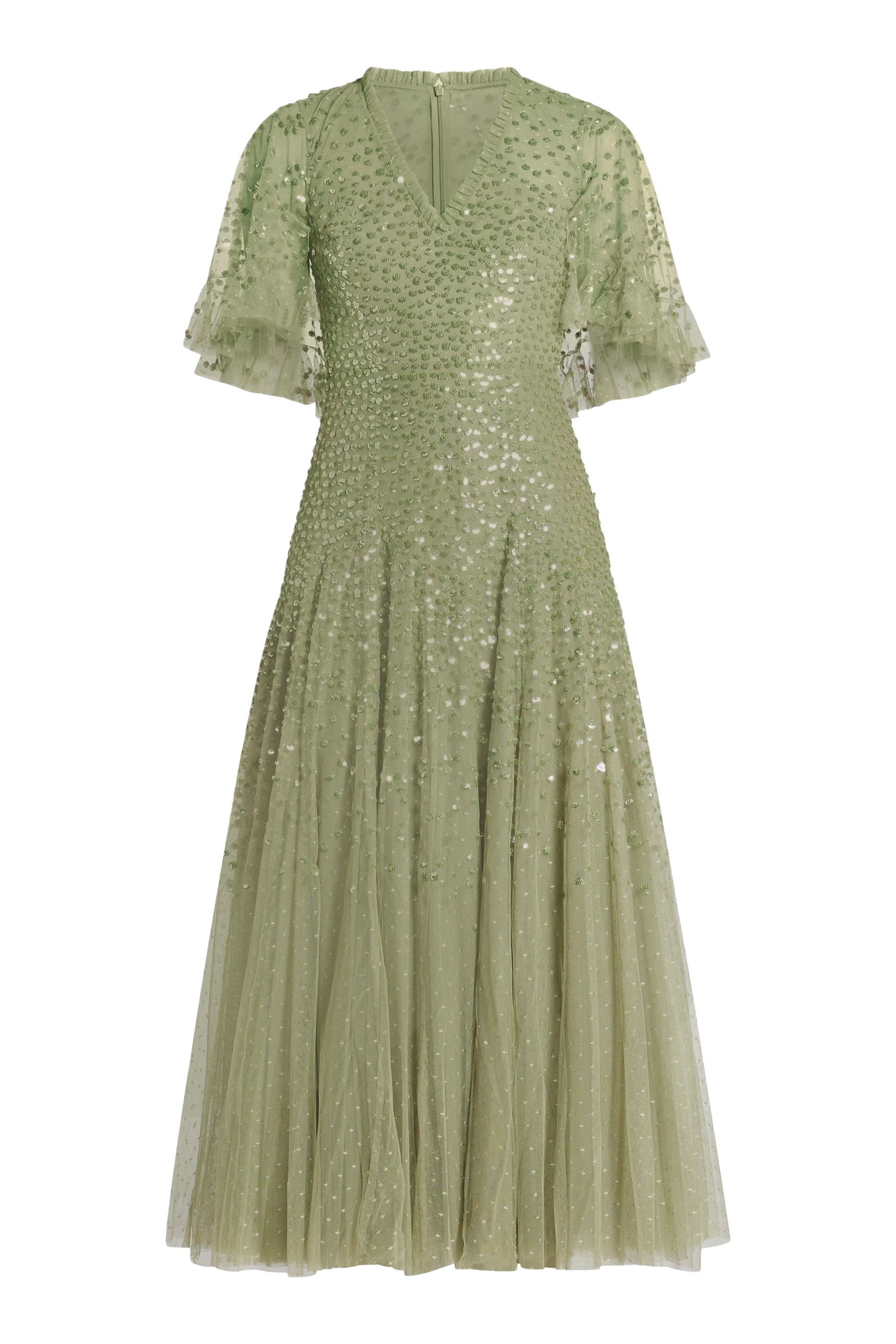 Dappled Sequin Cape Ankle Gown