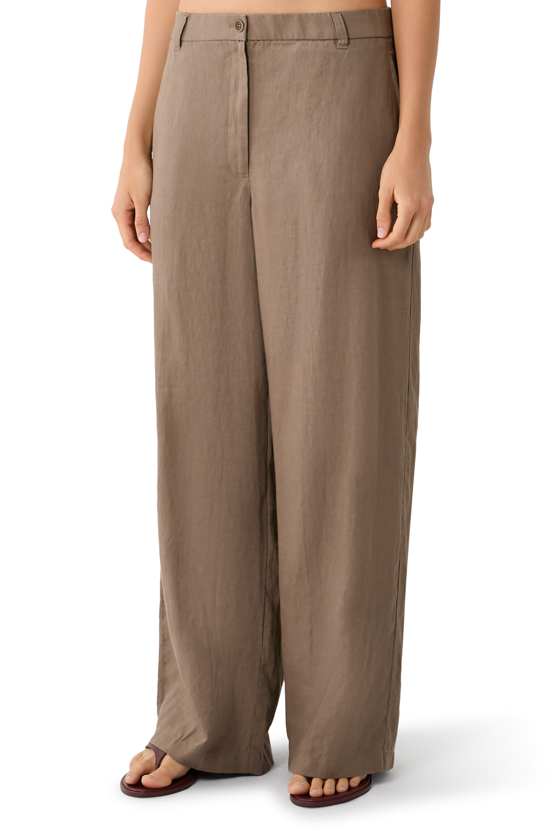 High-Waisted Full-Length Wide Trousers