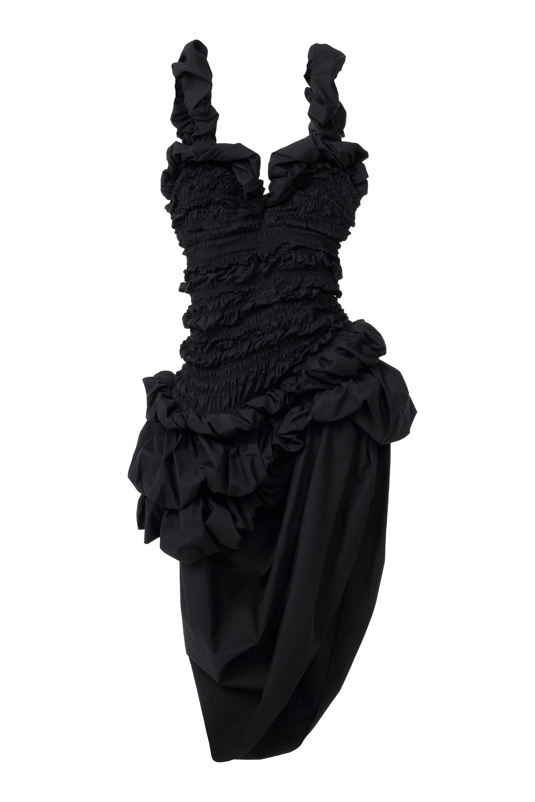Ruched Bustier Midi Dress in Cotton Poplin 